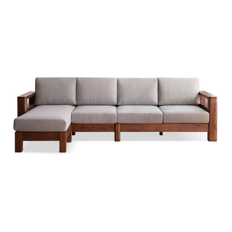Oak, Solid Rubberwood Walnut Color Fabric Sofa.