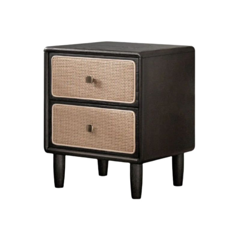Solid RubberWood Vintage Black Nightstand