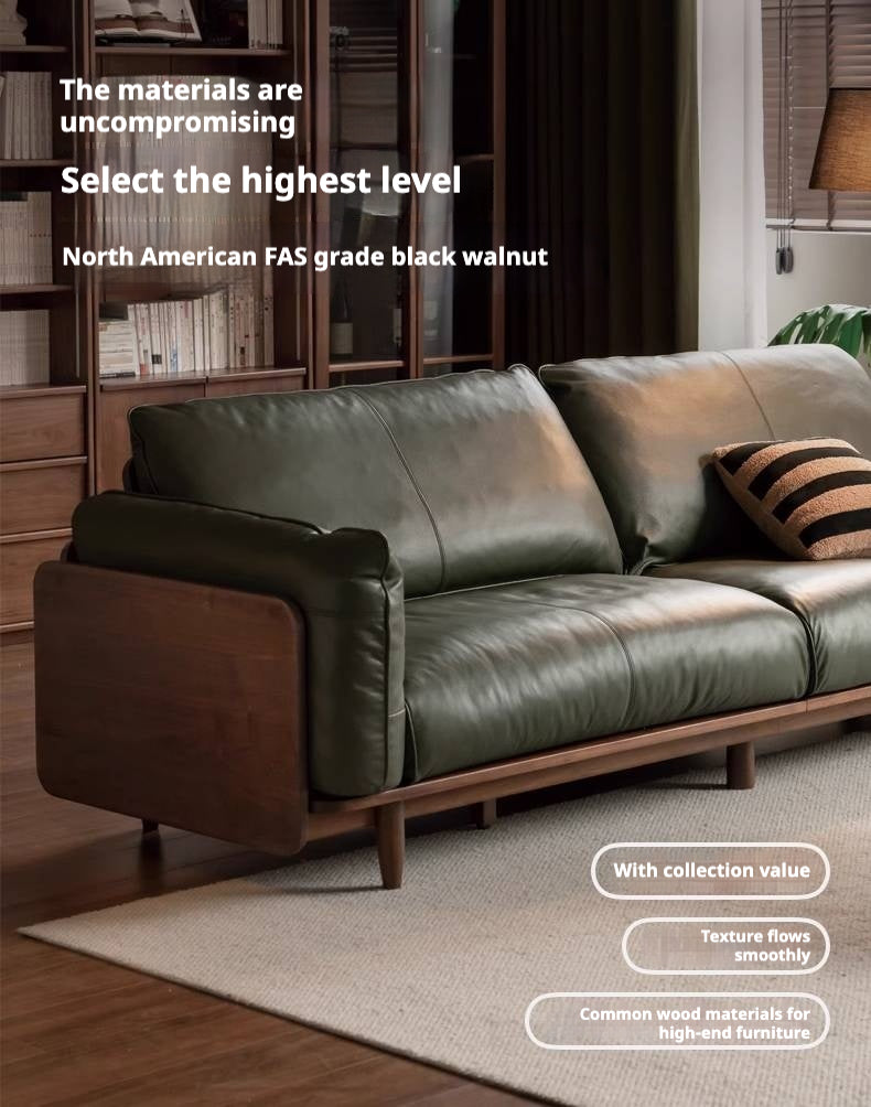 Black Walnut Solid Wood,Solid Sandalwood Genuine leather, fabric Sofa