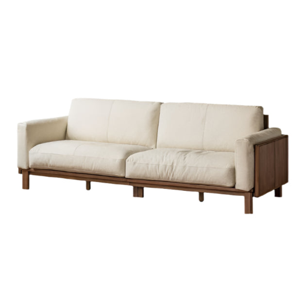 Black Walnut, Ash Solid Wood Leather High Back Sofa,