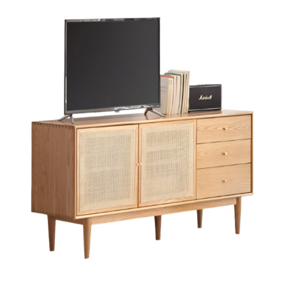 Oak Solid Wood Rattan Modern TV Cabinet.