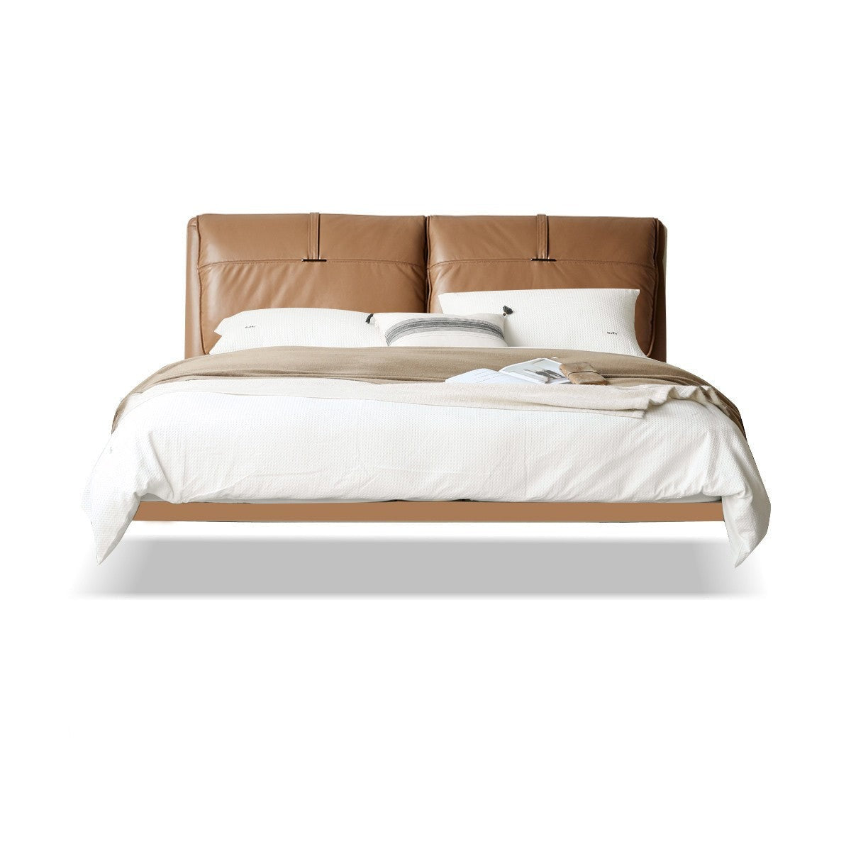 First Layer Cowhide Upholstered Suspension Down Bed Cream Style Elephant Ear Bed