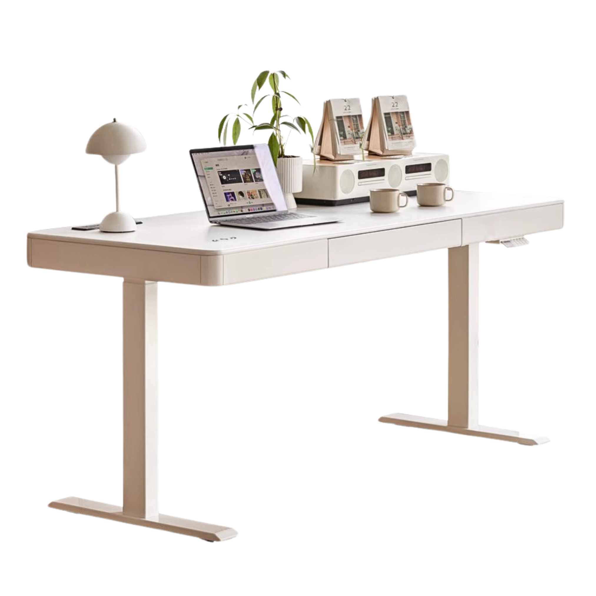 Solid Rubberwood Smart Electric Lift Desk Cream Style