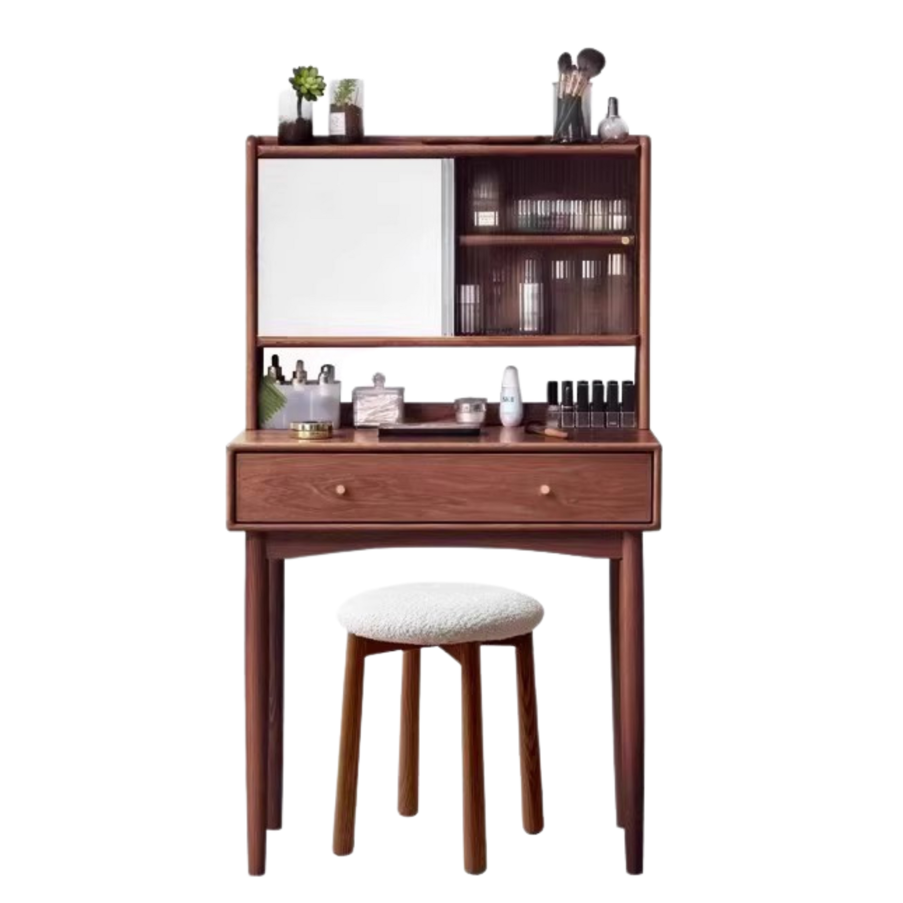 Solid Rubberwood, Oak Solid Wood Dressing Table Hidden Makeup Mirror.