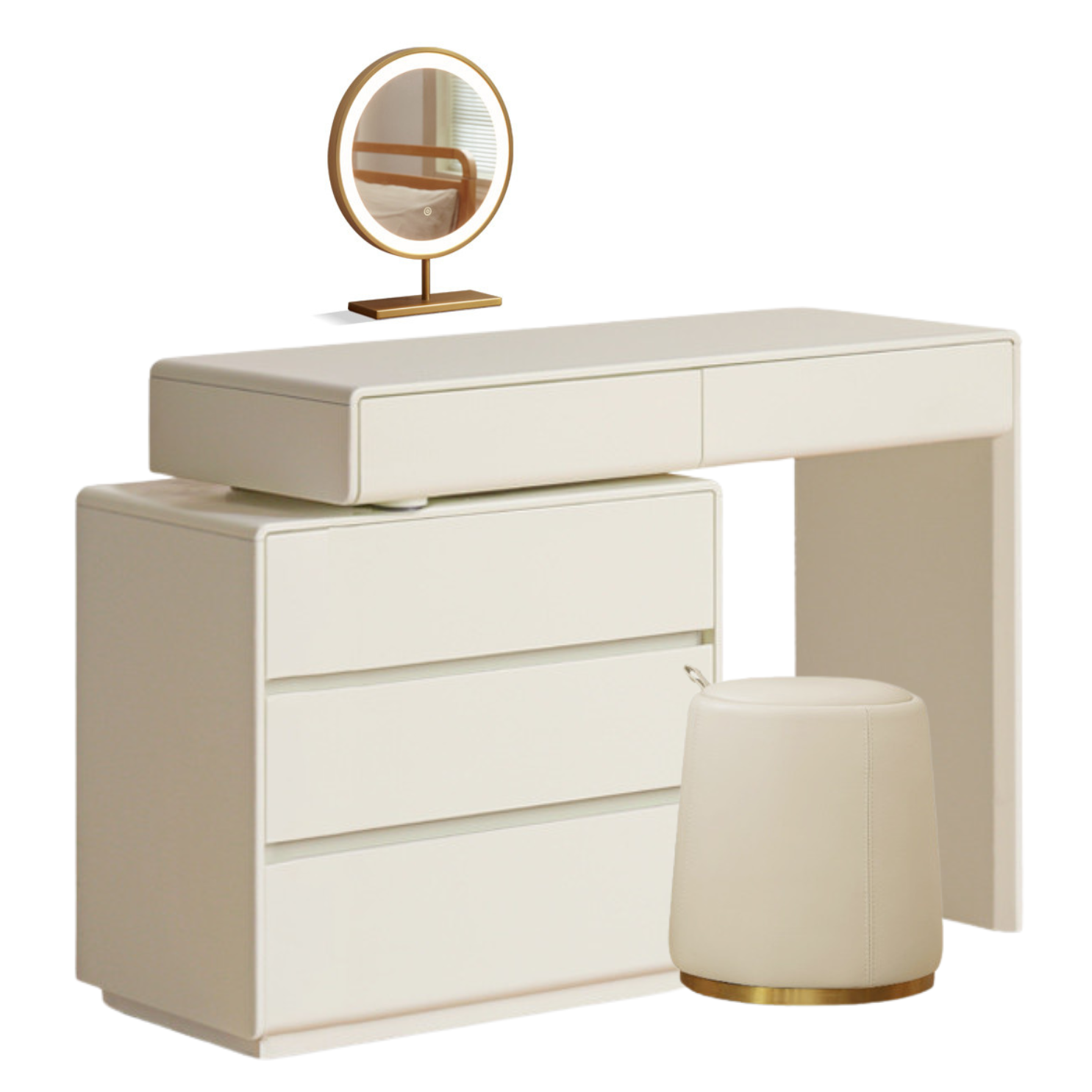 Poplar Solid Wood, Solid Rubberwood L-Shape Dressing Table