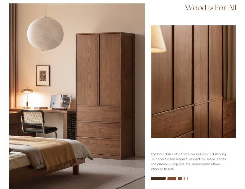 Oak Solid Wood Wardrobe with Modern Minimalist Design