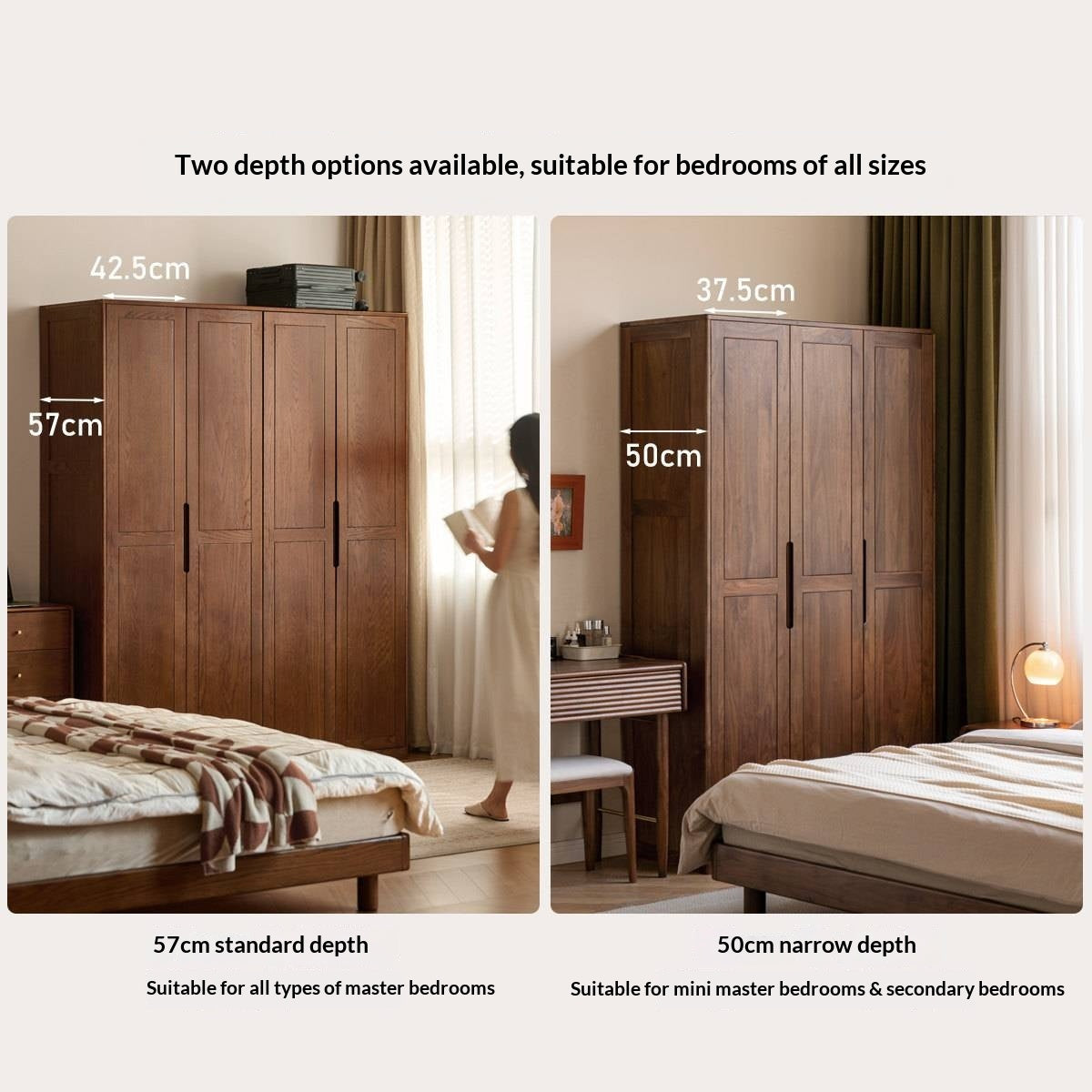 Oak Solid Wood Wardrobe with Recessed Groove Handles