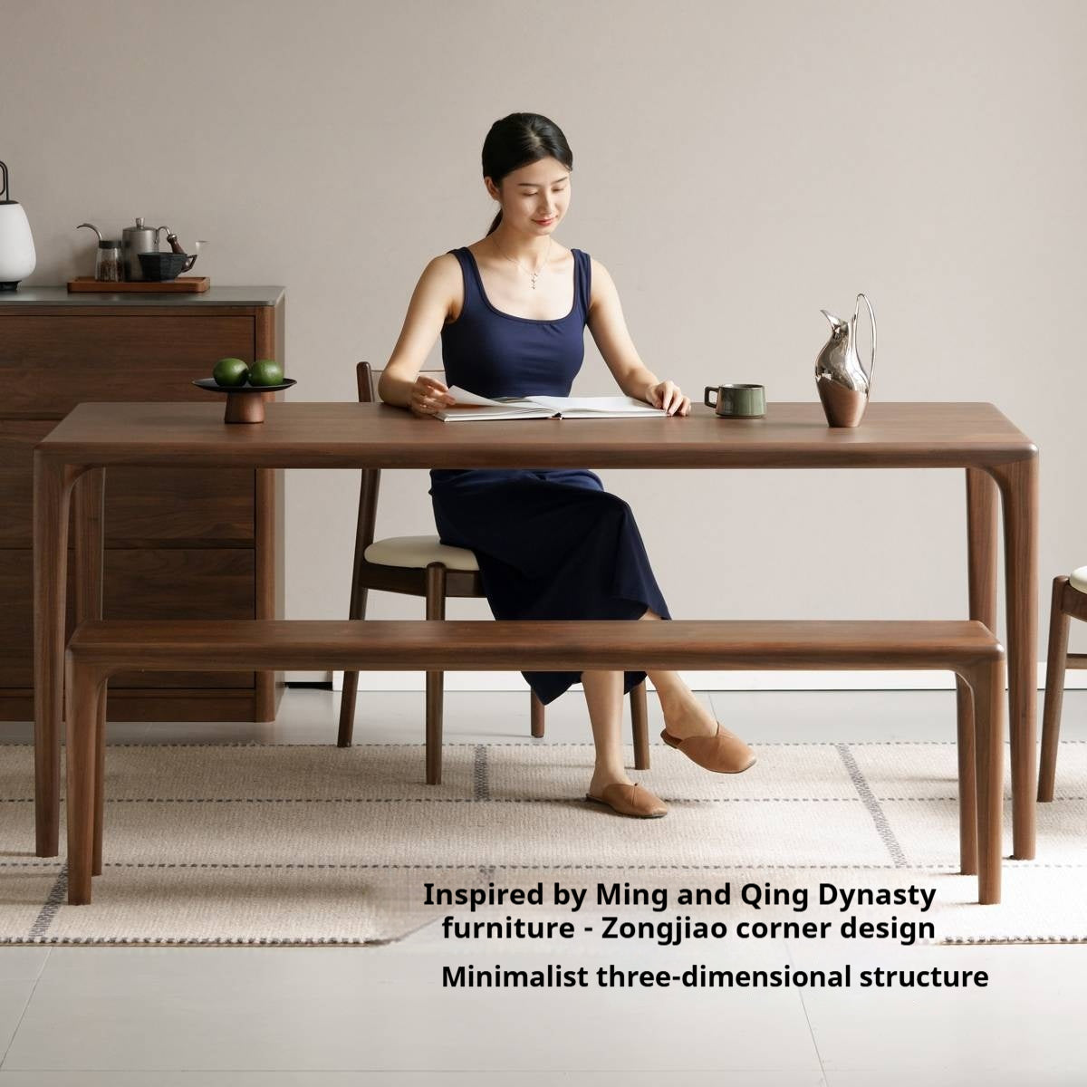 Black Walnut Solid Wood Rectangular Dining Table