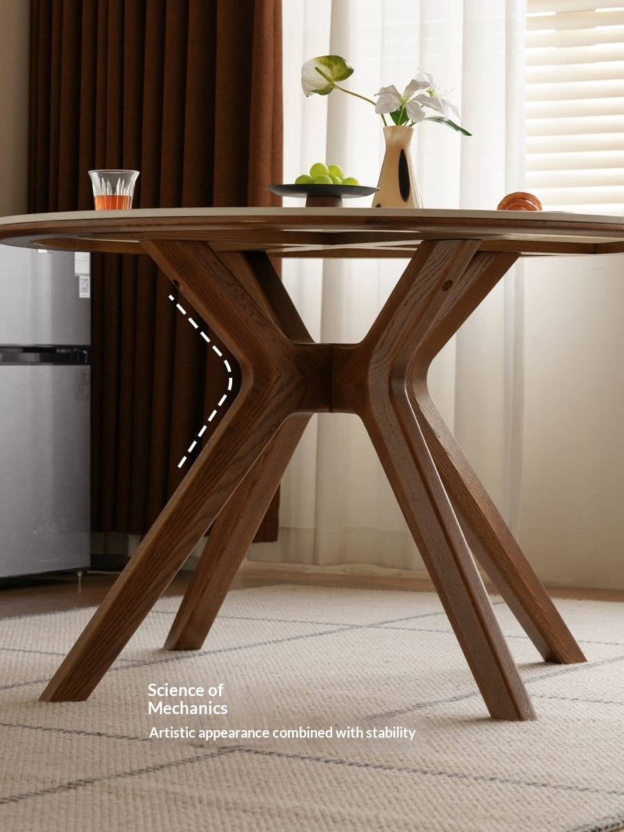 Oak Solid Wood Round Dining Table with Modern Minimalist Design