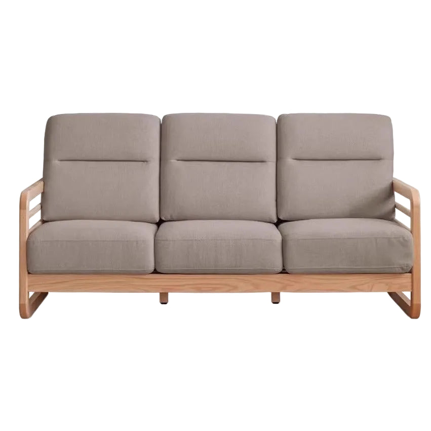 Oak solid Wood Floor-Standing Fabric Sofa with Wood Armrests