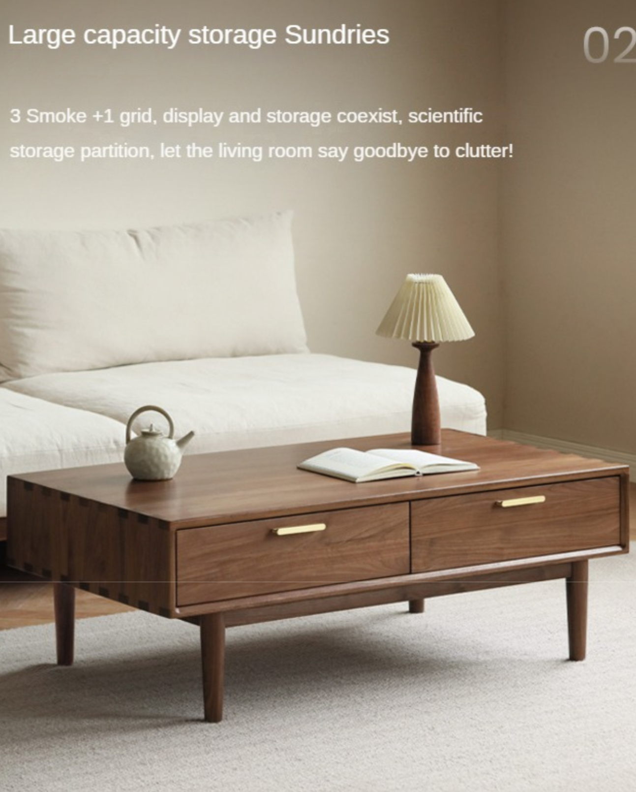 Black Walnut Solid Wood Storage Rock Plate Coffee Table