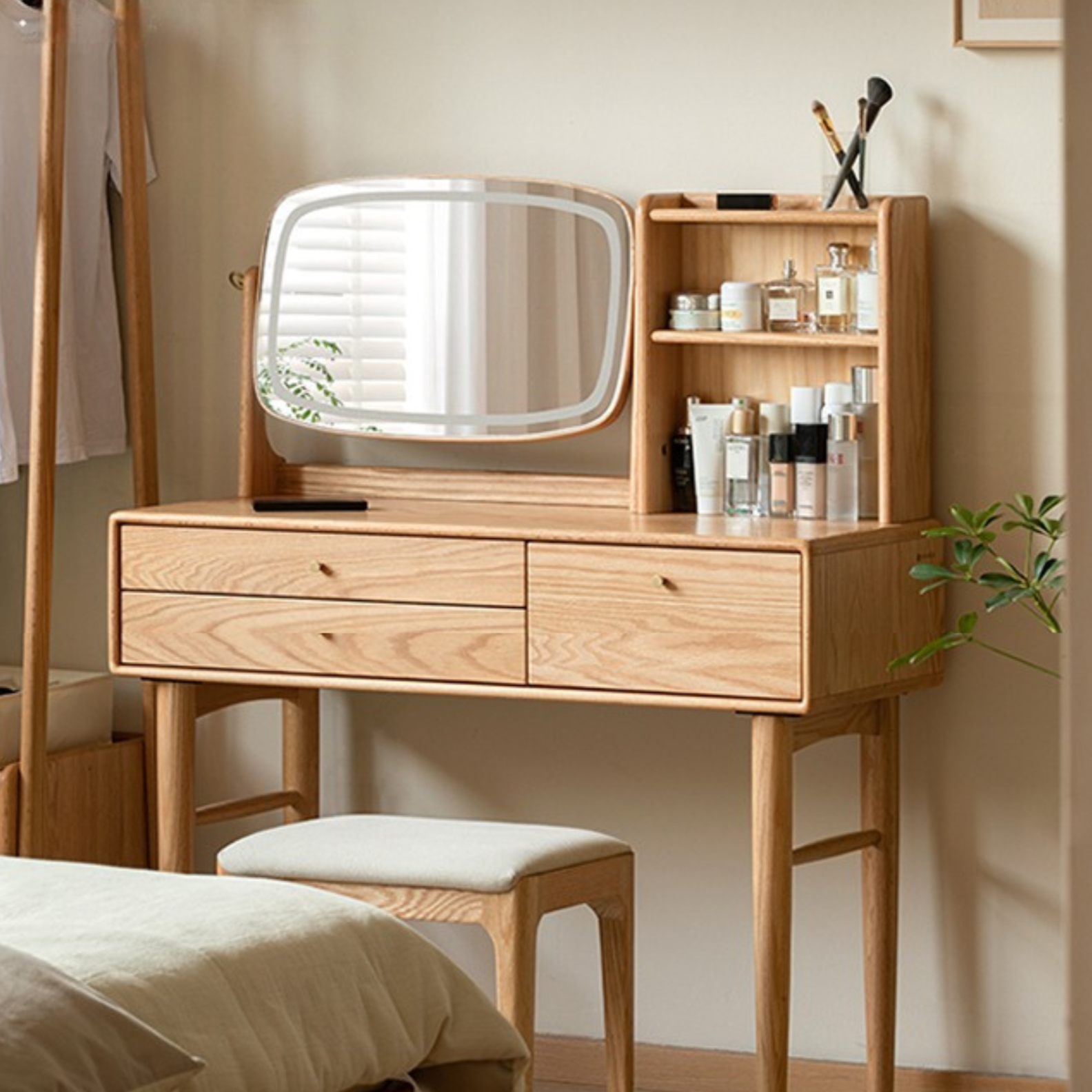 Oak solid wood Dressing table lighted makeup mirror