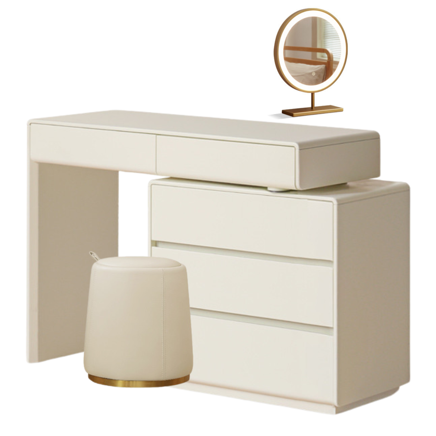 Poplar Solid Wood, Solid Rubberwood L-Shape Dressing Table