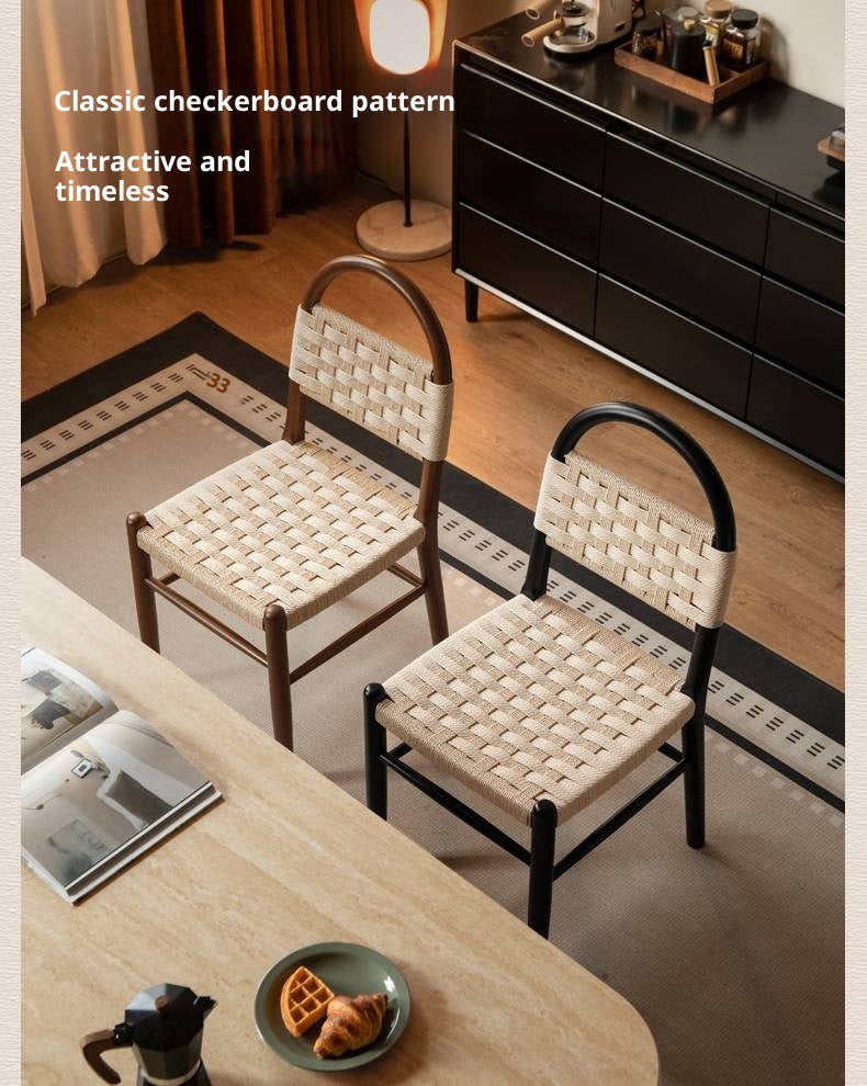 4pcs Solid RubberWood Dining Braided Chair Retro Vintage Style