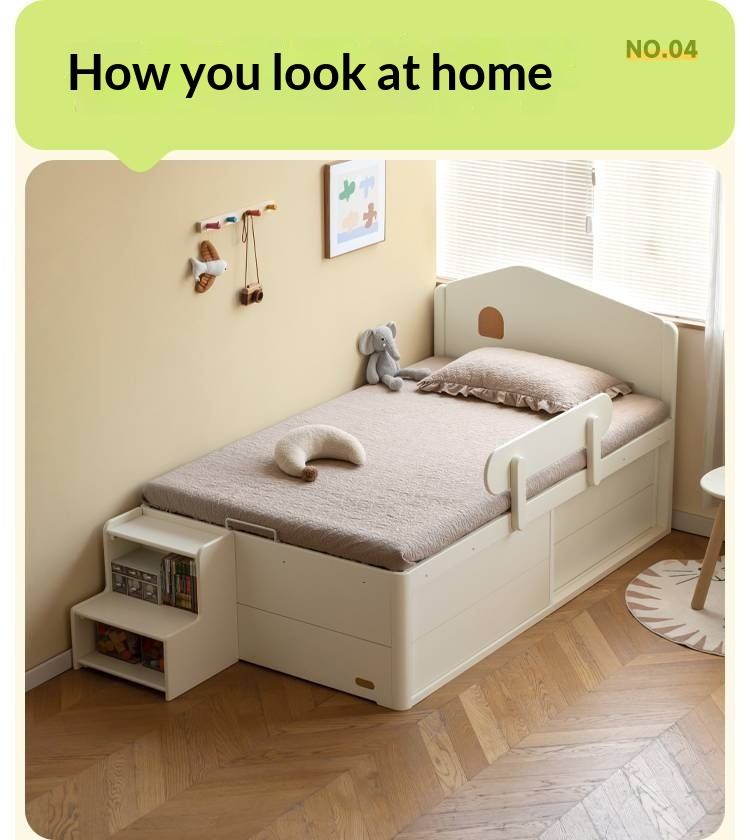 Rubberwood Solid Wood Children's White Storage Box Bed