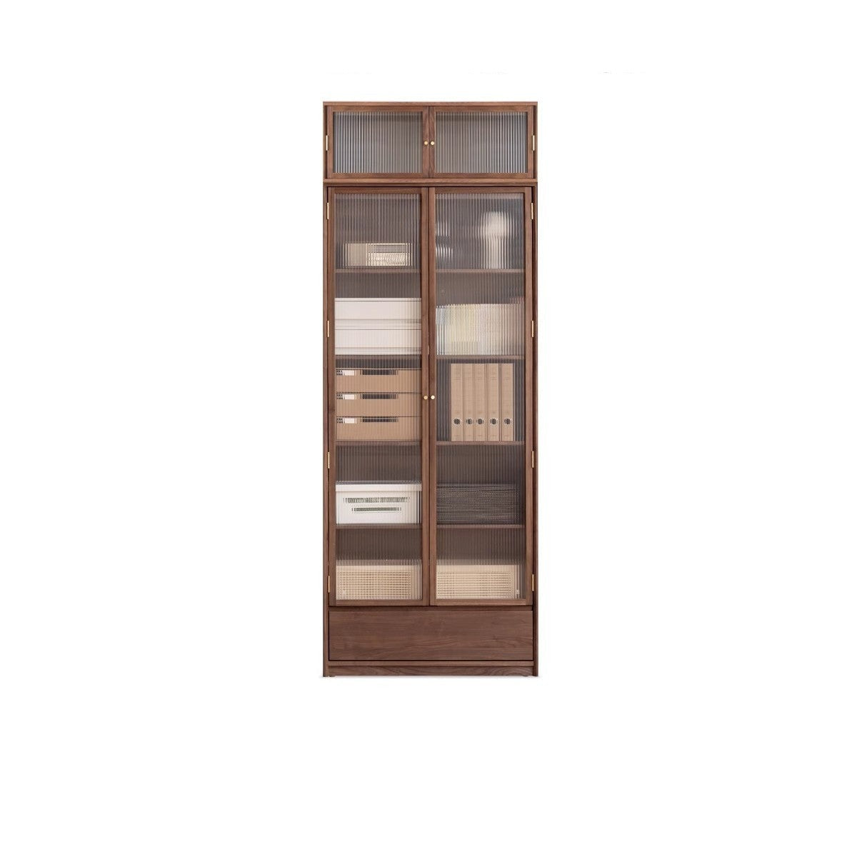 Black Walnut Solid Wood Bookcase Display Glass Door Storage Cabinet