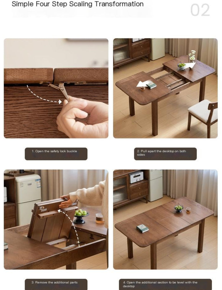 Oak Solid Wood Retractable Dining Table