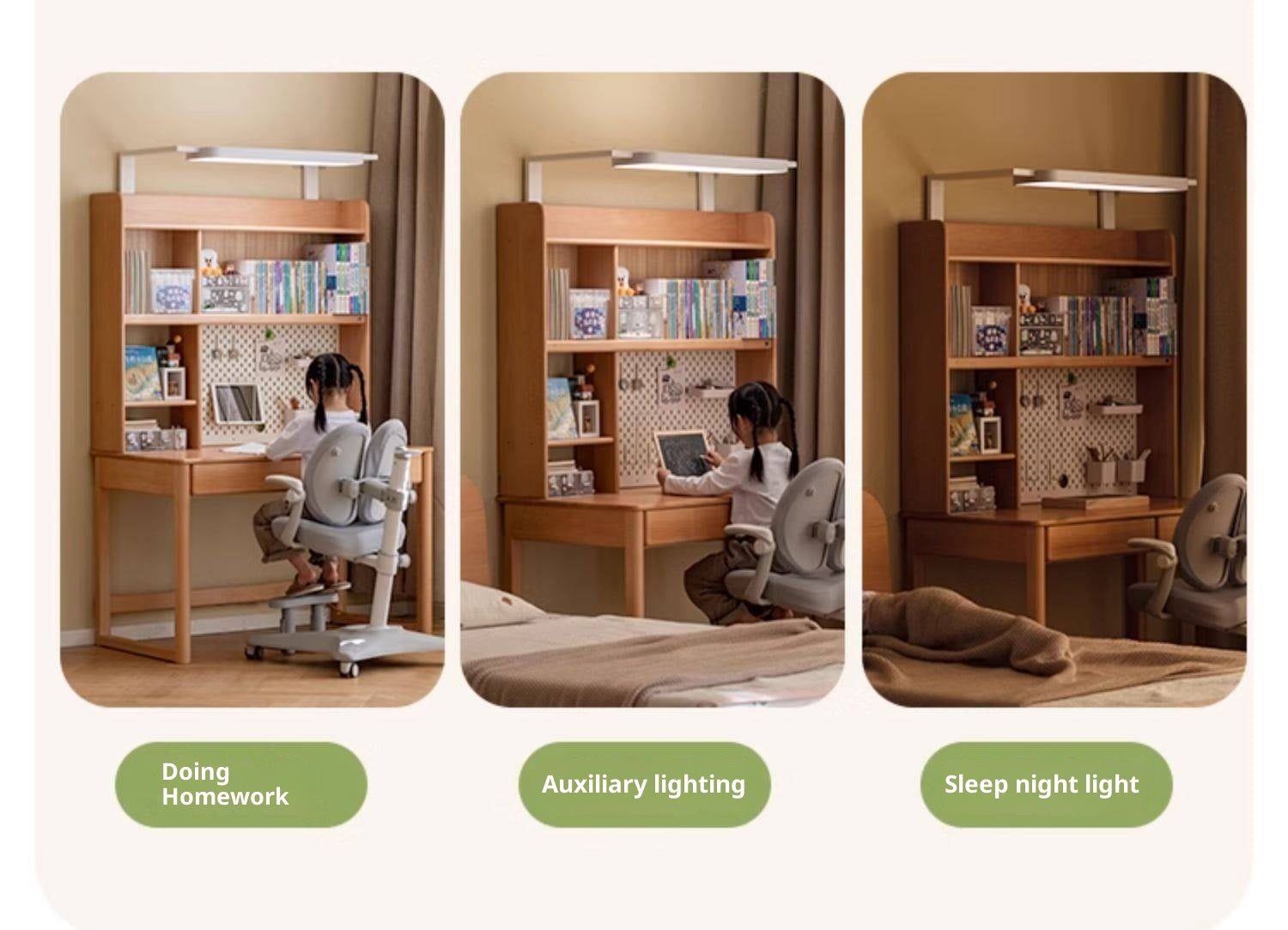 Beech Solid Wood Bookshelf Integrated Сhildren's Learning Desk