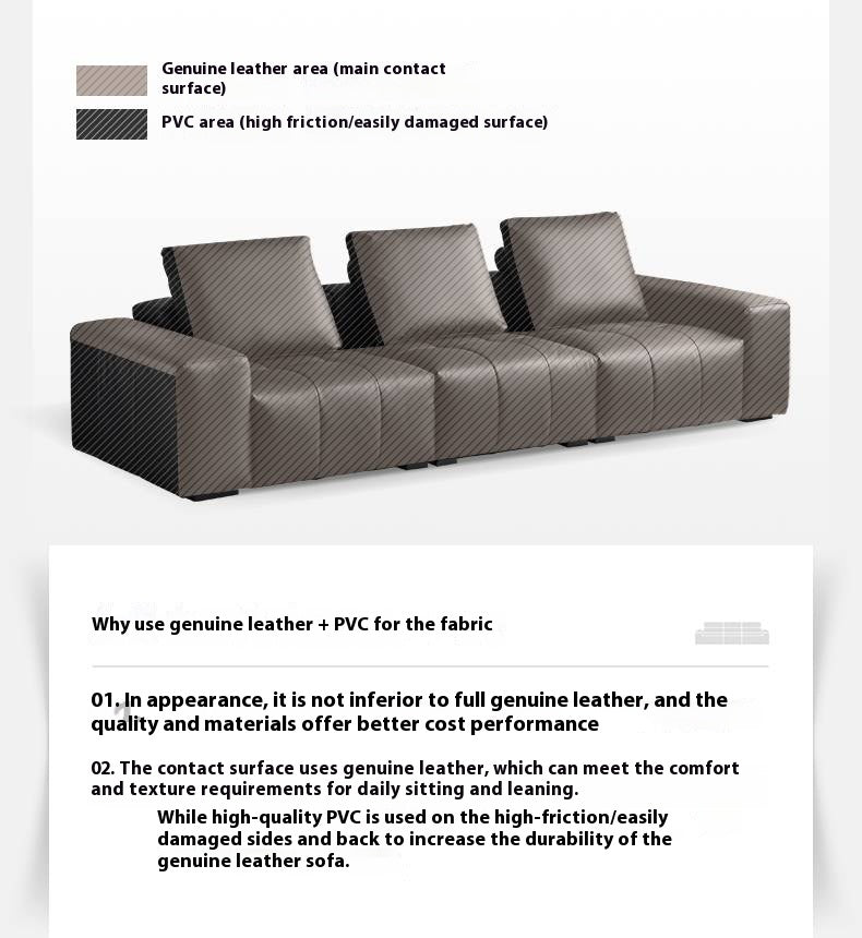 Genuine leather italian minimalist first-layer cowhide black pixel module sofa.