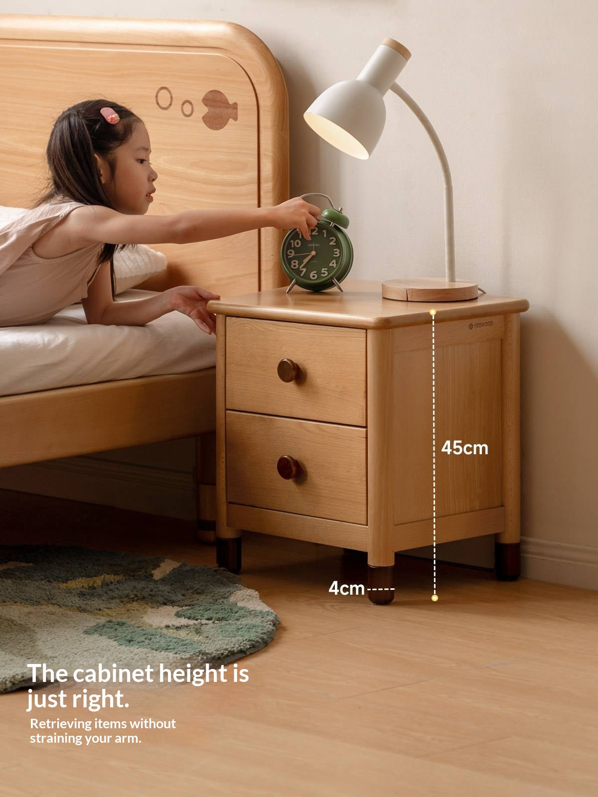 Oak, Beech Solid Wood Two-Drawer Nightstand