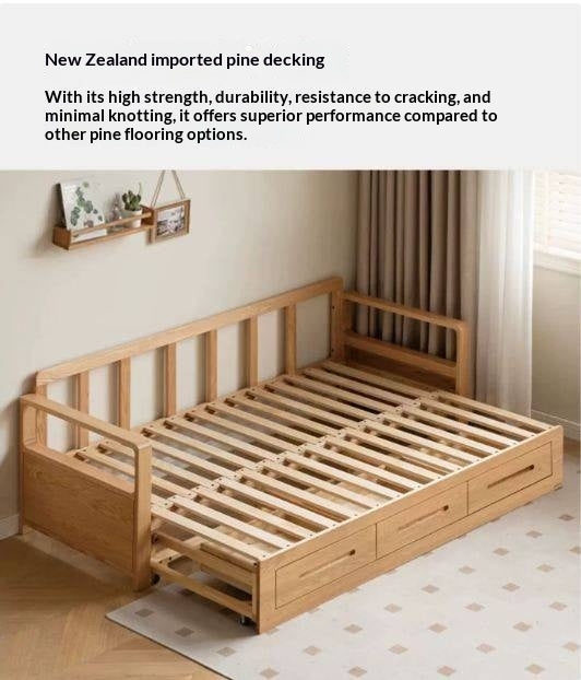 Oak, Ash Solid Wood Wood Daybed with Trundle and Storage Drawers