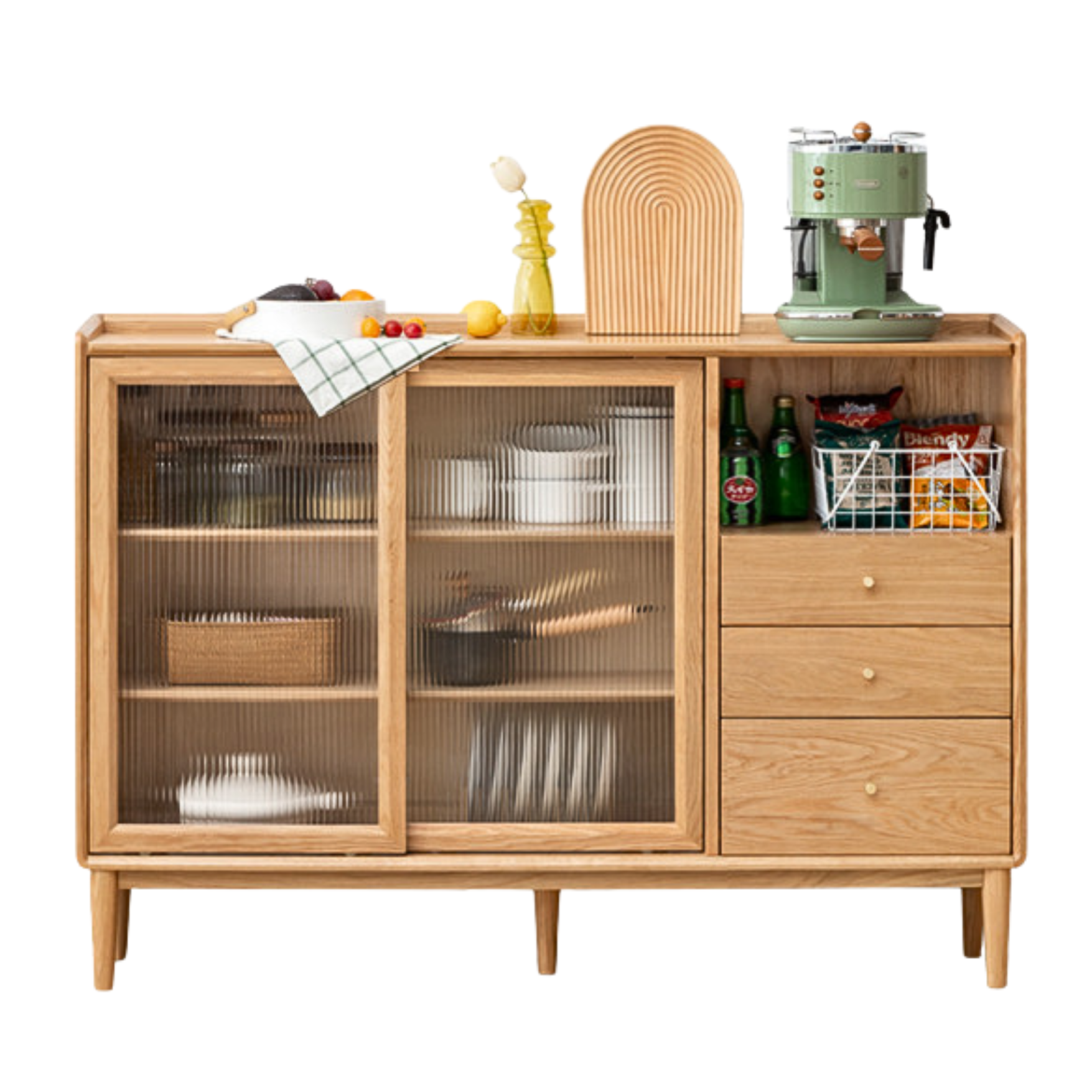 Oak, Ash, Black Walnut, Cherry, Beech Solid Wood, Solid RubberWood Ultra-thin Sideboard Sliding Door
