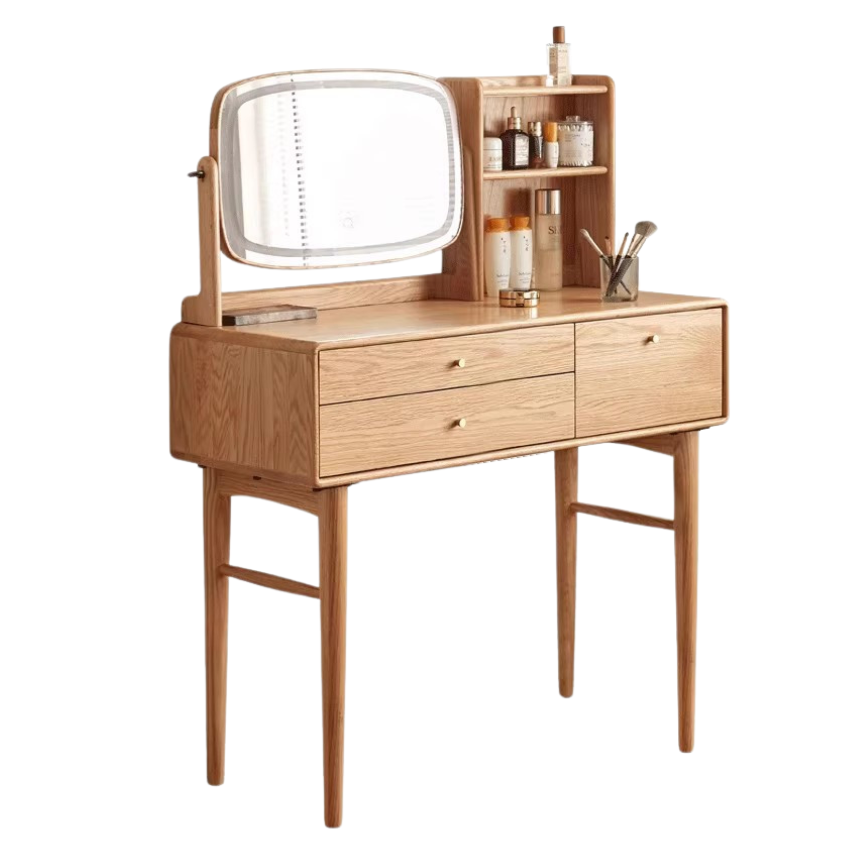 Oak, Ash Solid Wood Vanity Table Lighted Makeup Mirror.