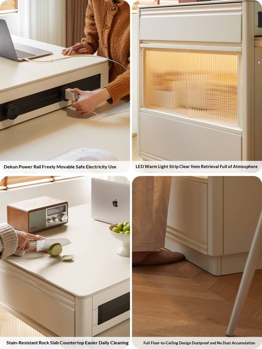 Solid Rubberwood Cream-Style Extendable White Slab Island