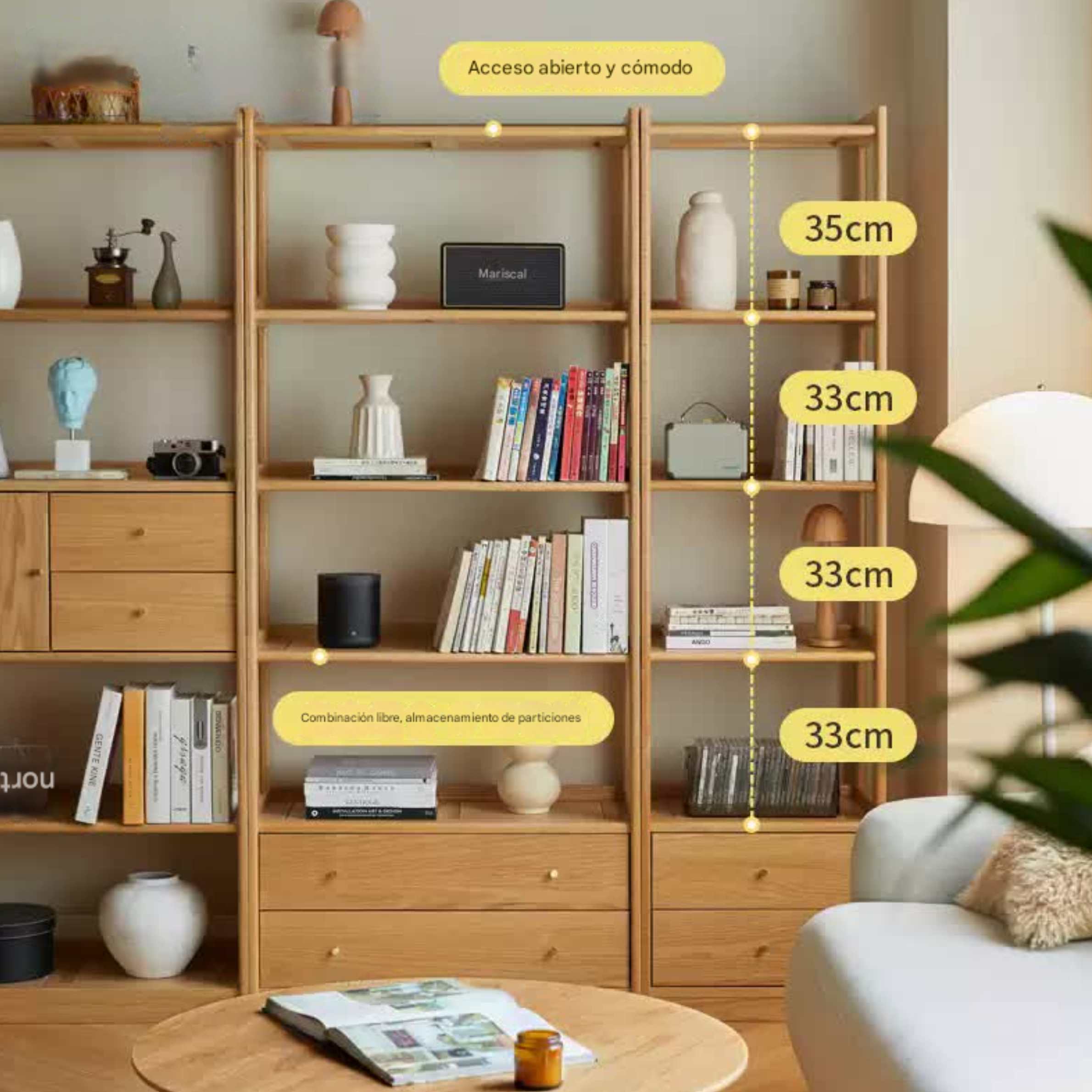Oak Solid Wood Bookshelf Study Display Floor Combination Shelf