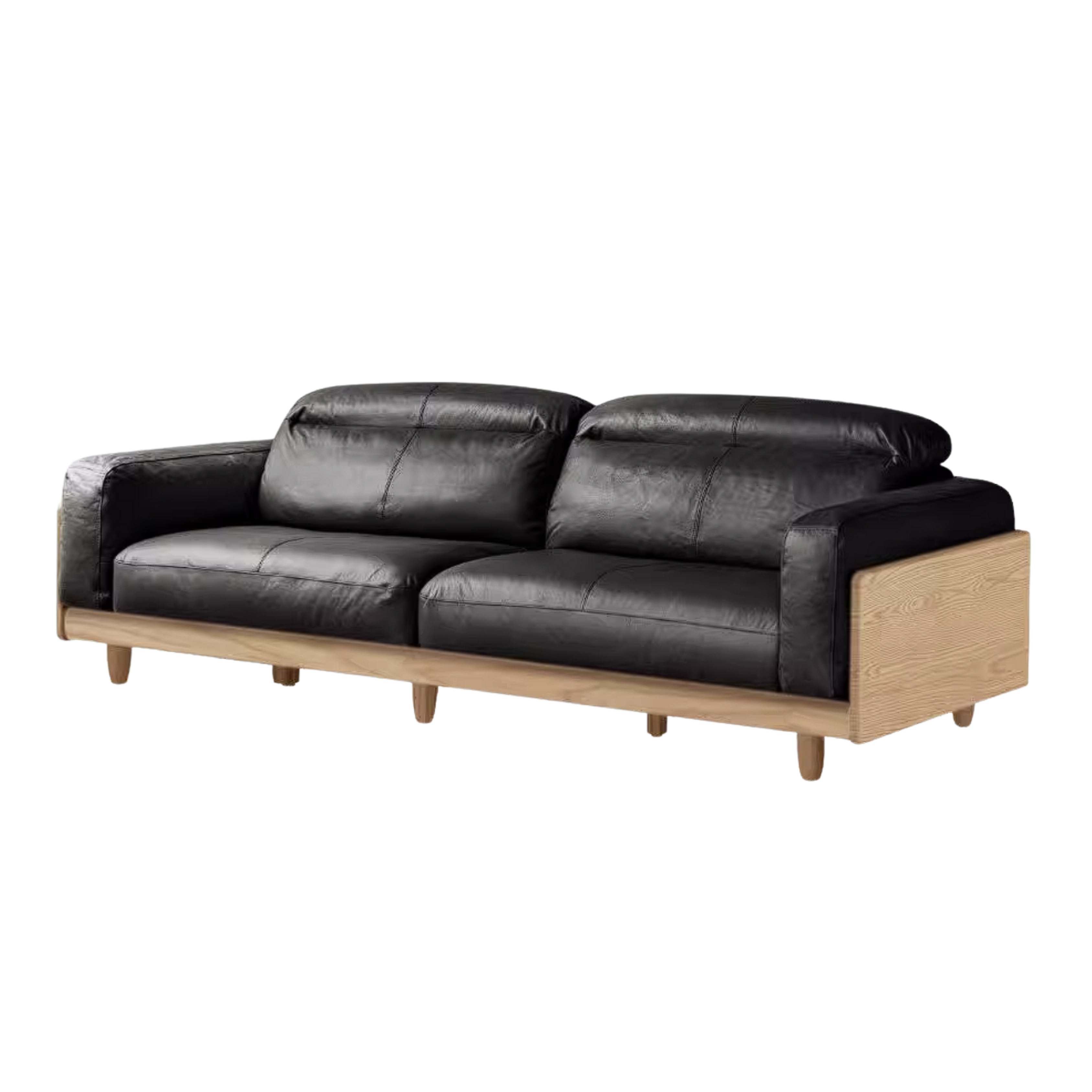 Ash Solid Wood Genuine leather Sofa with Solid Wood Frame and Adjustable Headrest
