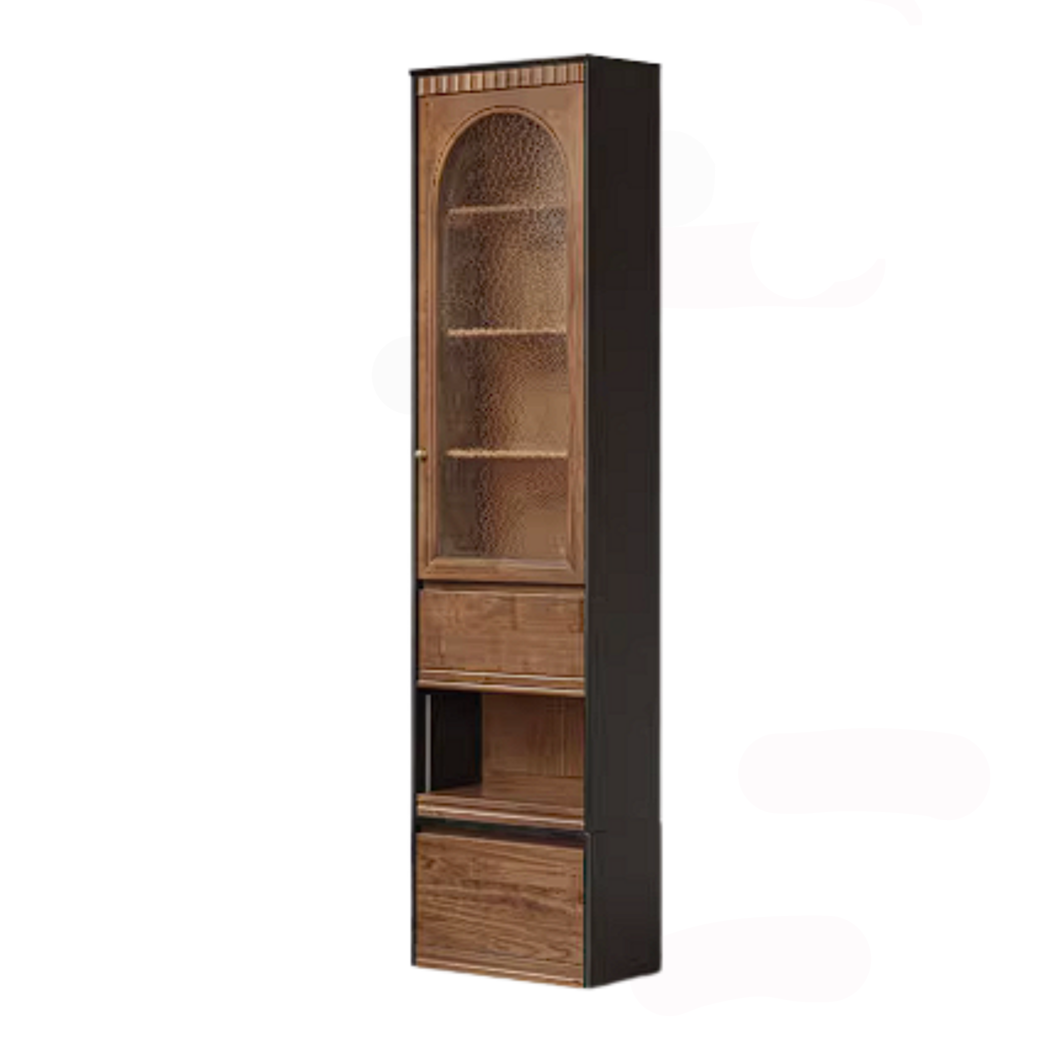 Black Walnut Solid Wood Bookcase with French Retro Display Cabinet