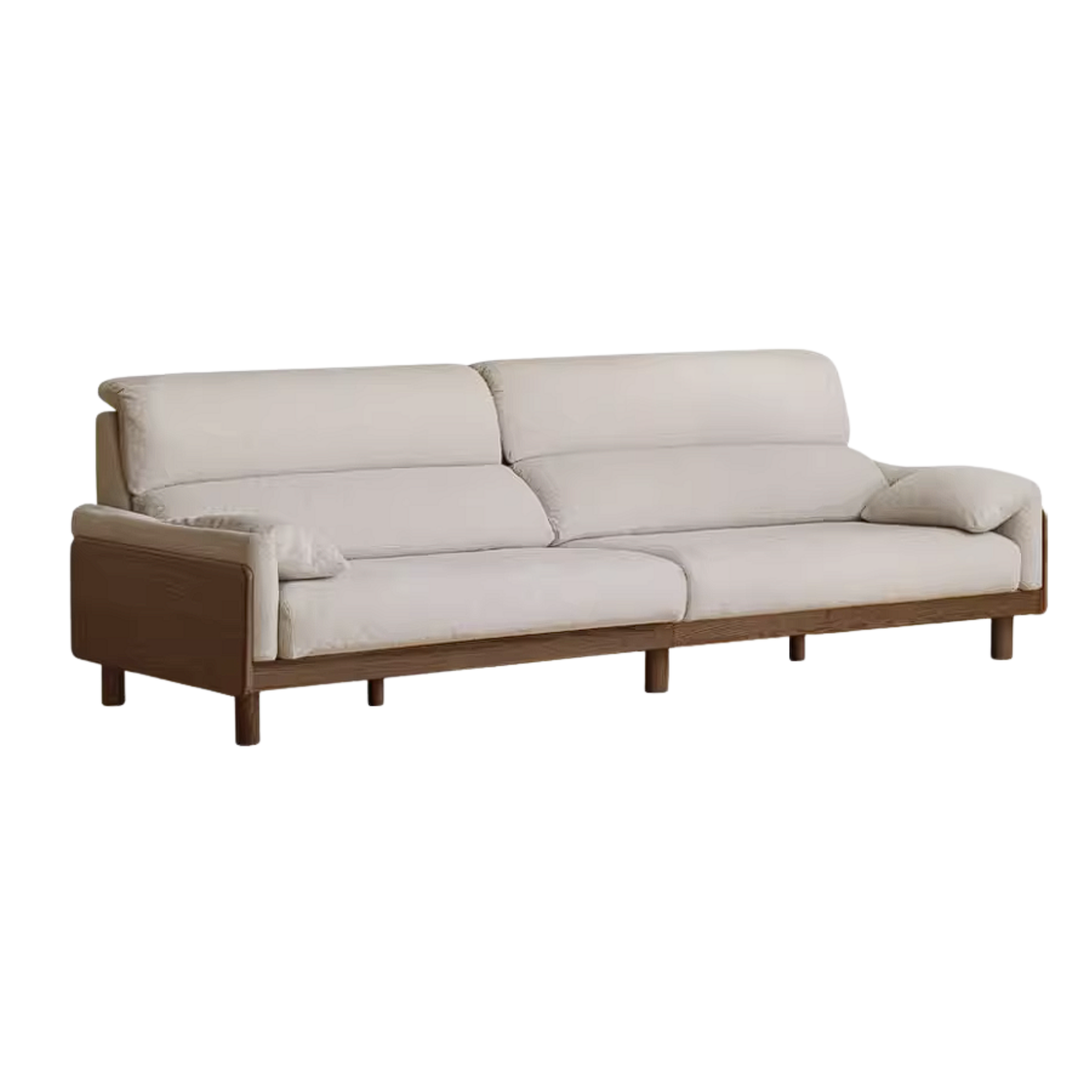 Ash Solid Wood Linen Sofa with Exposed Wood Base