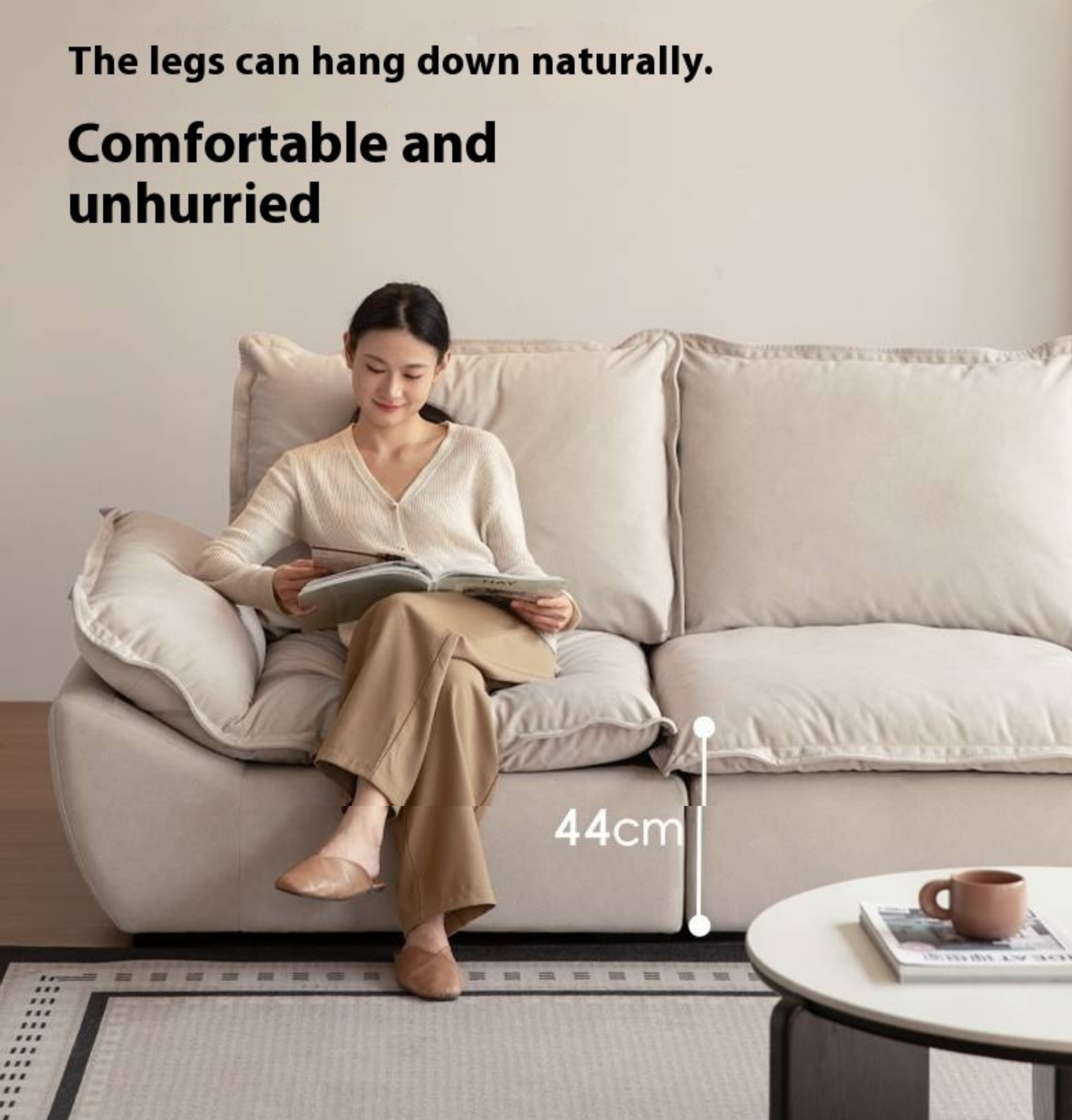 Cream Style Fabric Sofa with Pet-Friendly Scratch-Resistant Fabric, Fully Removable and Washable Design