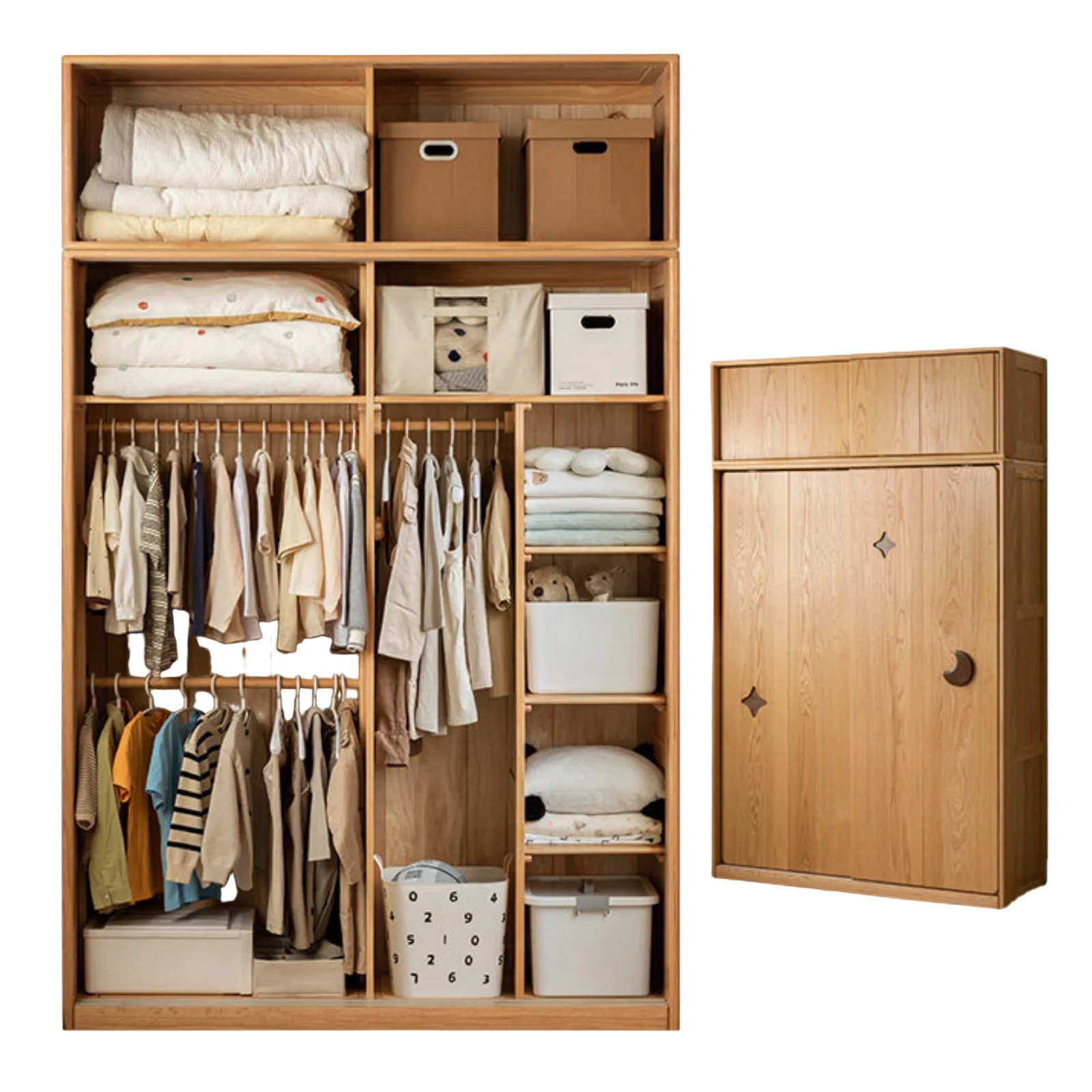 Oak Solid Wood Kids Sliding Door Wardrobe