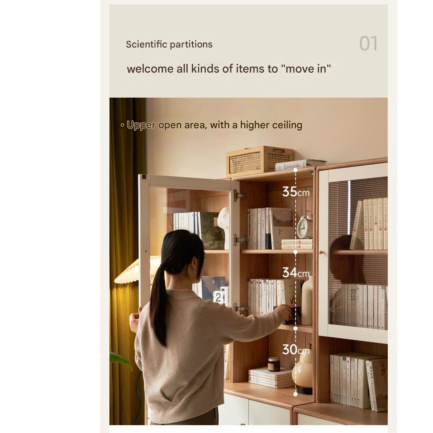 Solid Rubberwood, Oak Solid Wood Combination Bookcase.