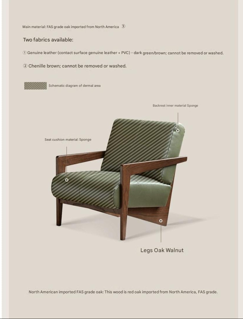 Oak Solid Wood Genuine Leather Accent Chair , Utrecht-Inspired Design