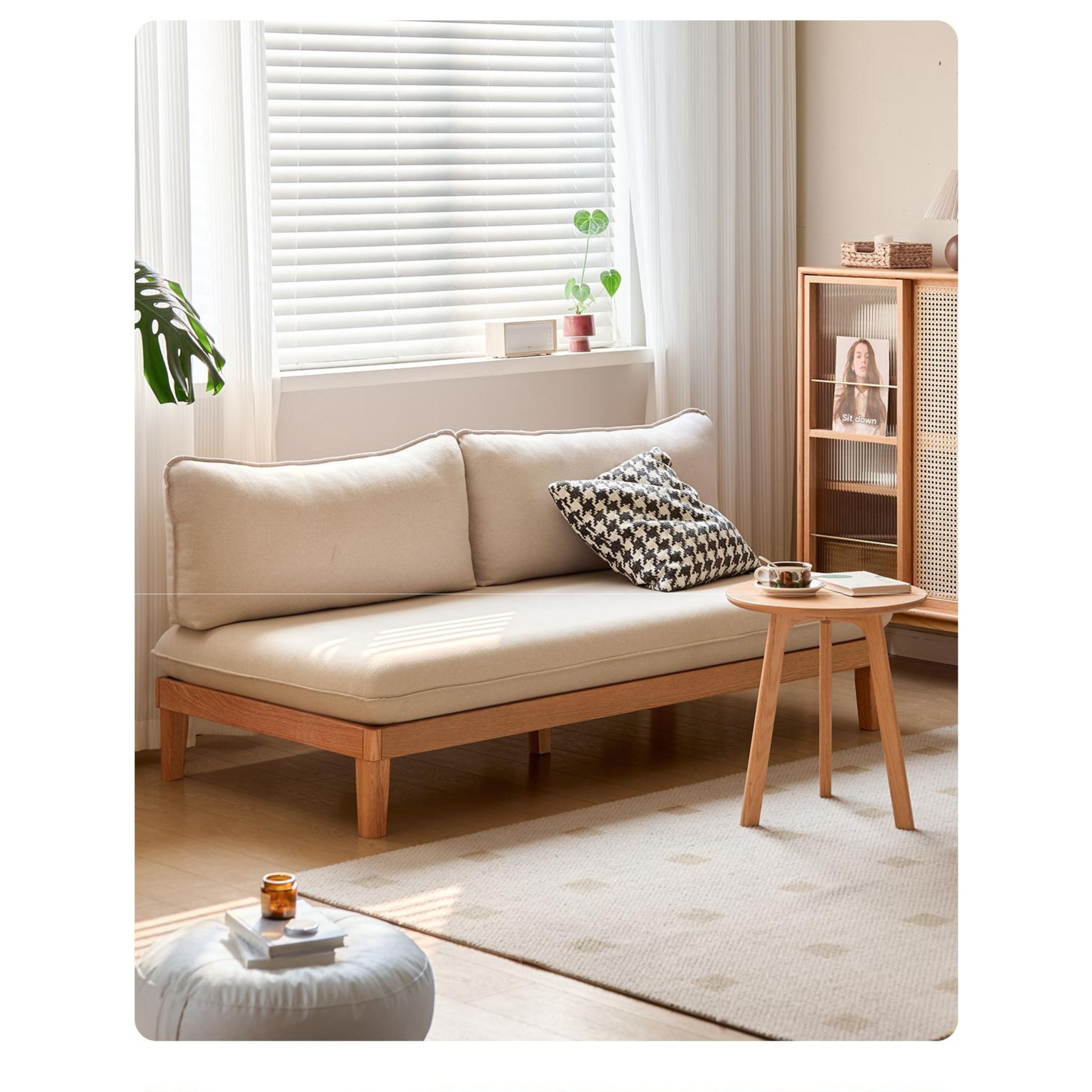 Oak Solid wood Armless Straight Fabric Sofa.