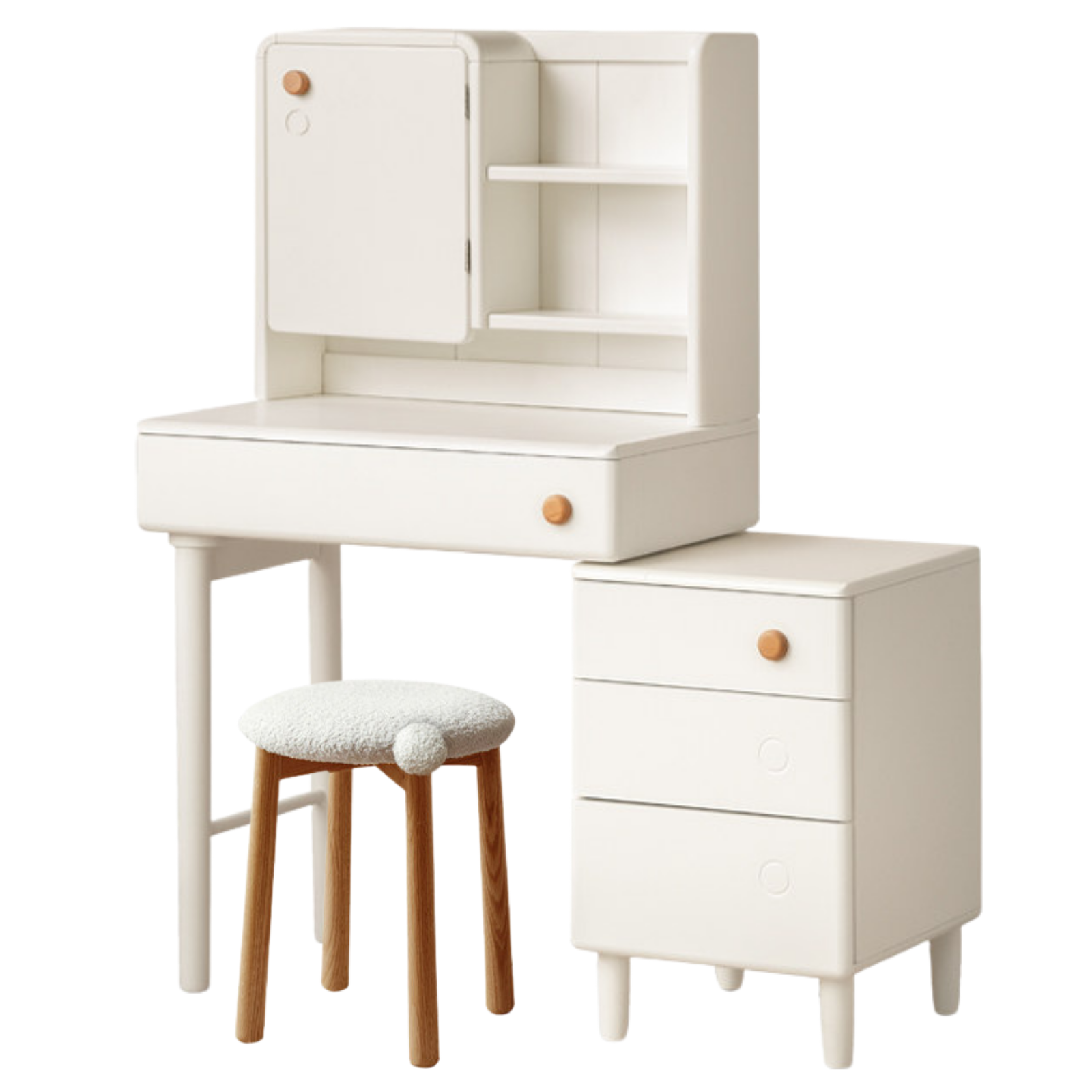 Solid Rubberwood Cream Style Vanity Table With Makeup Mirror.