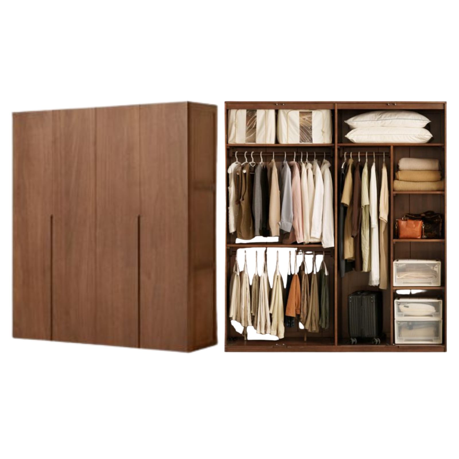 Black Walnut, Sandalwood Solid Wood Modern Style Wardrobe