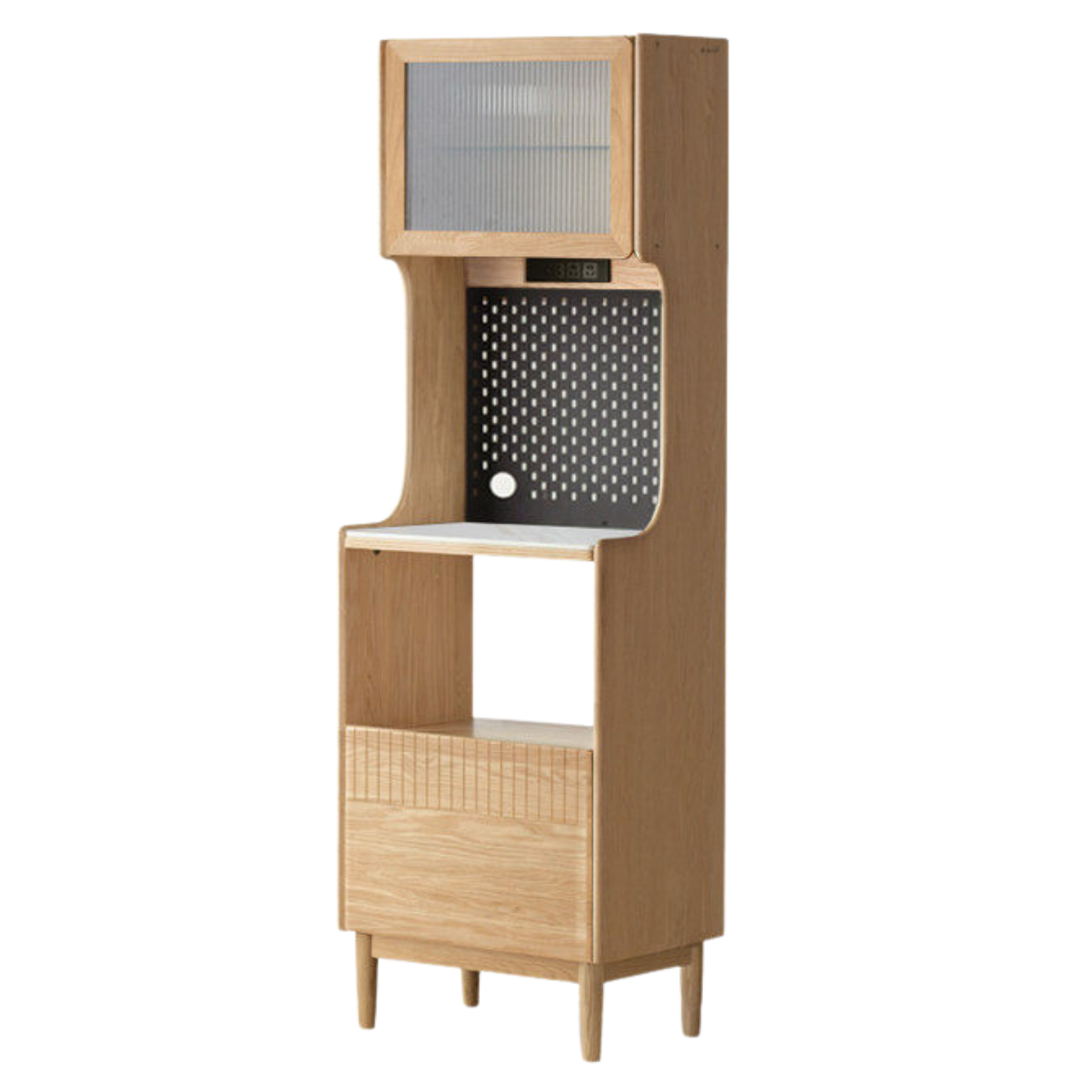 Solid RubberWood, Oak Solid Wood Sideboard Rock Board LED Light