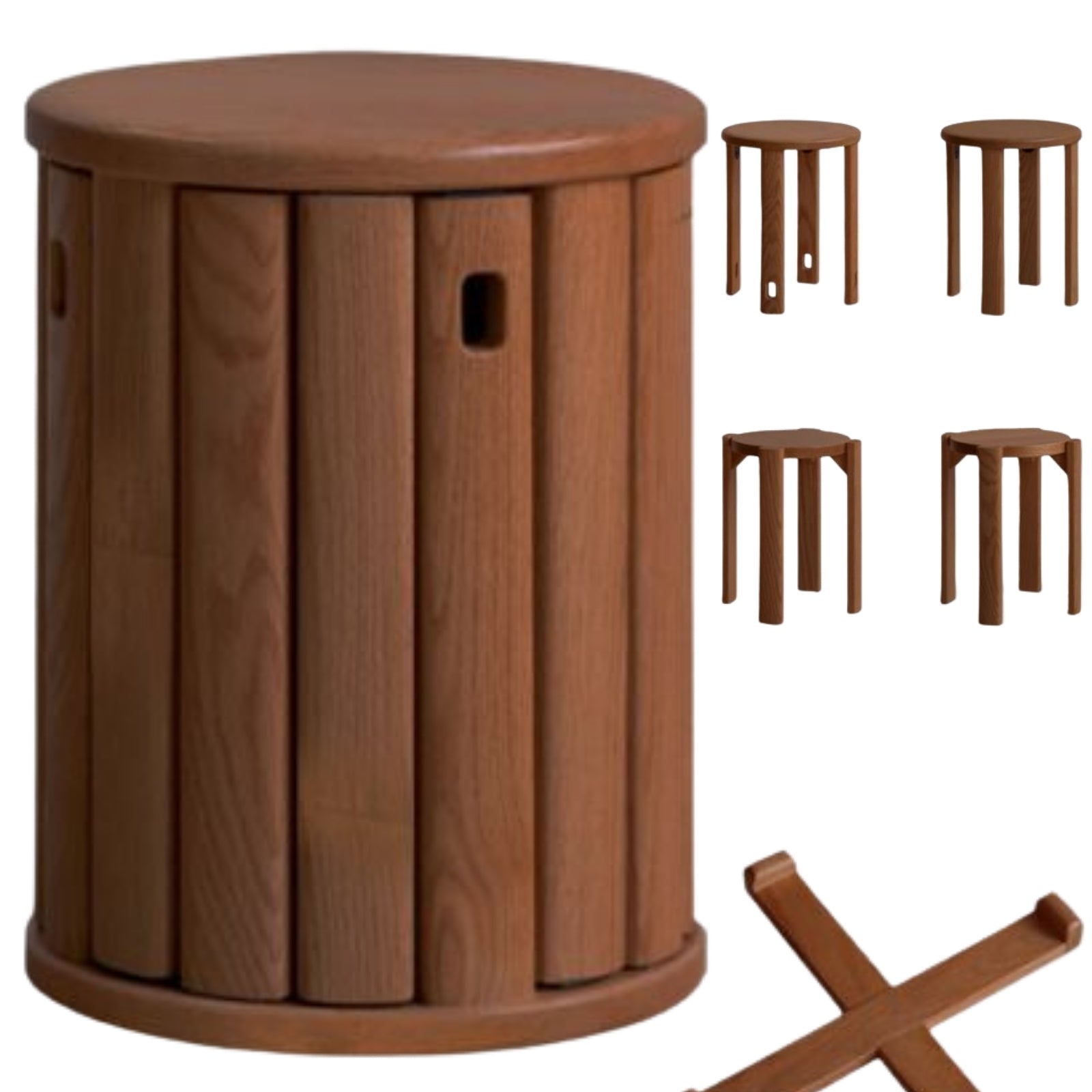 Black Walnut, Ash Oak, Solid Rubberwood Solid Wood Stacking Stool