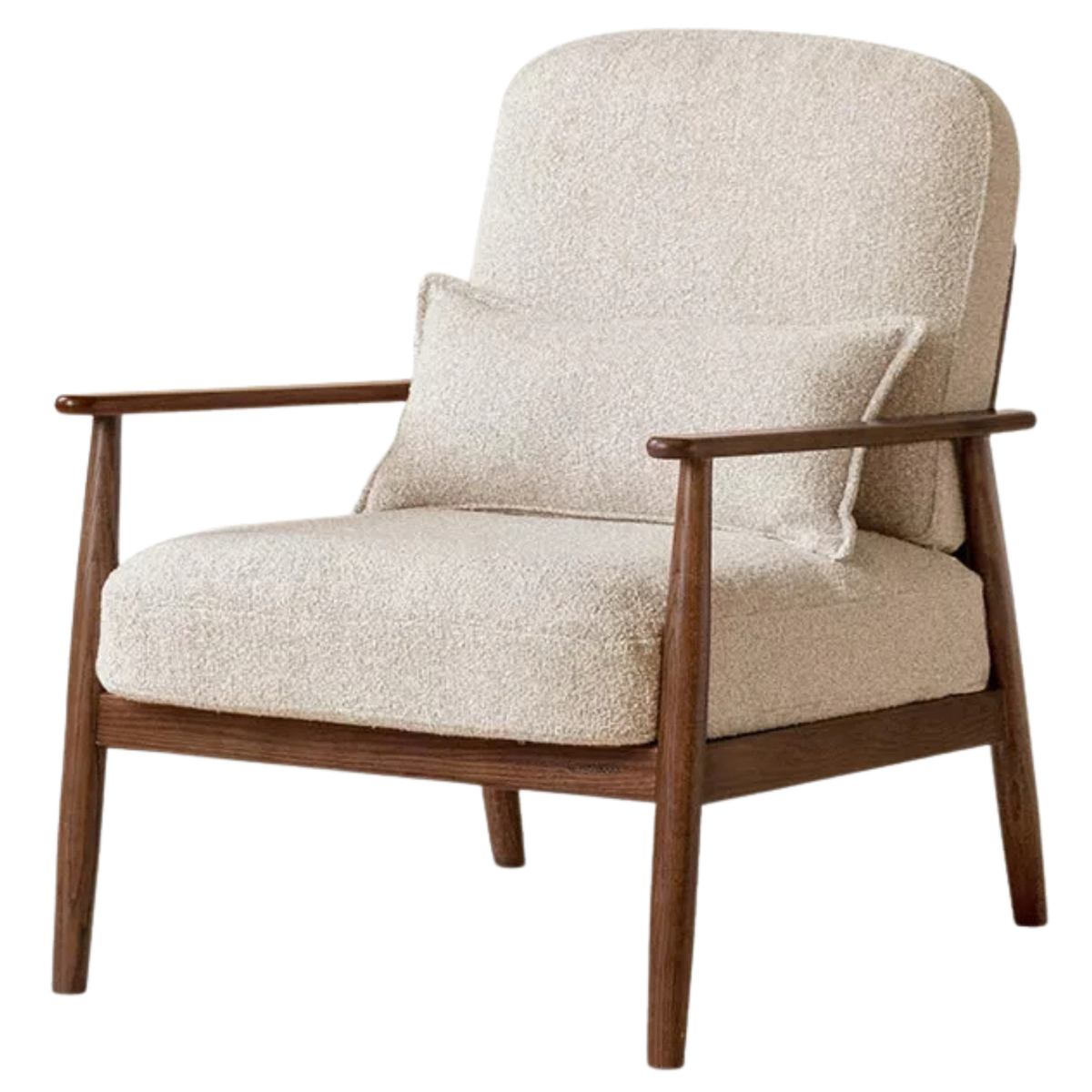 Oak Solid Wood Walnut Color Mid-Century Lounge Chair