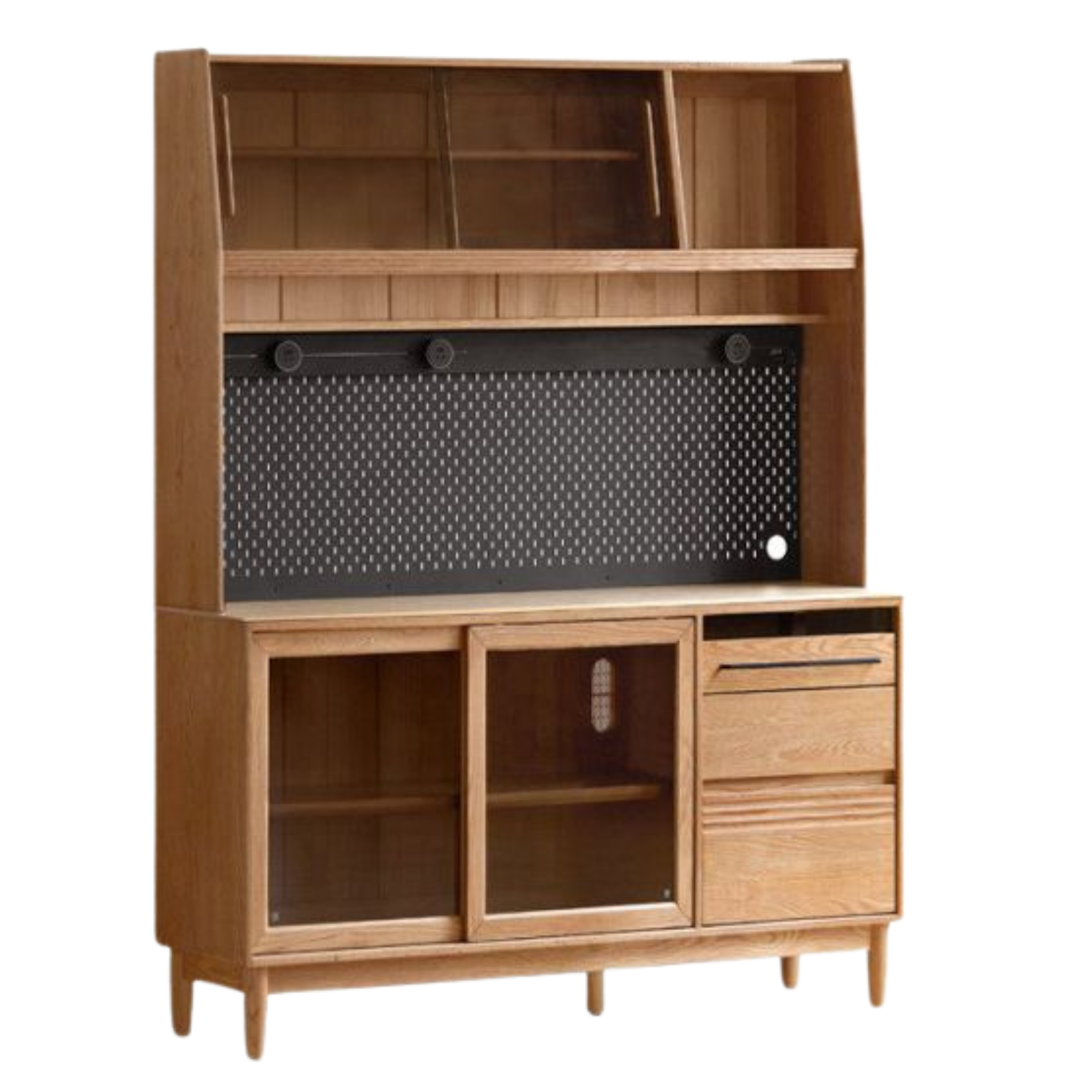 Oak Solid Wood Buffet Cabinet with Slab Surface, Sideboard