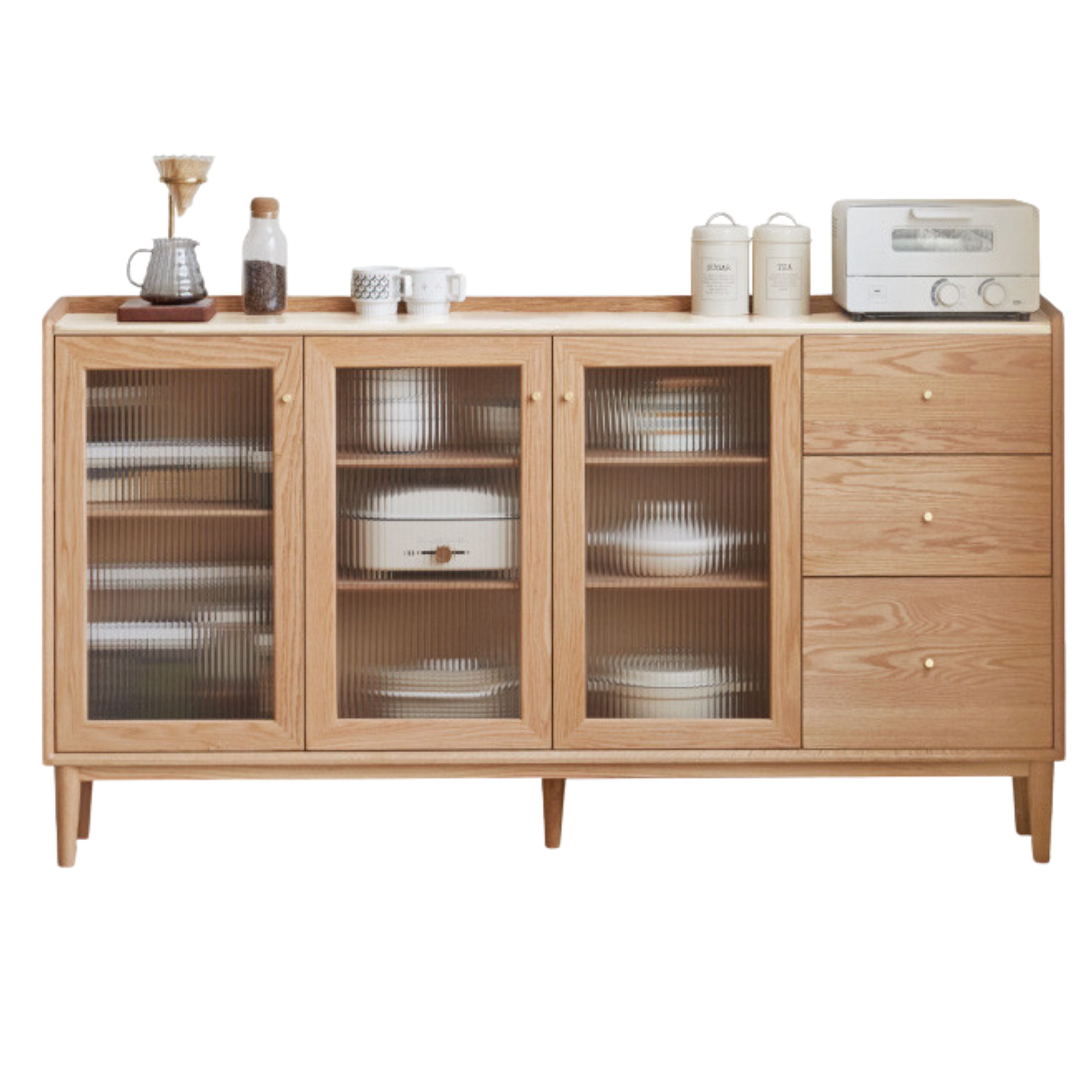 Oak, Ash, Black Walnut, Cherry, Beech Solid Wood, Solid RubberWood Ultra-thin Sideboard Sliding Door