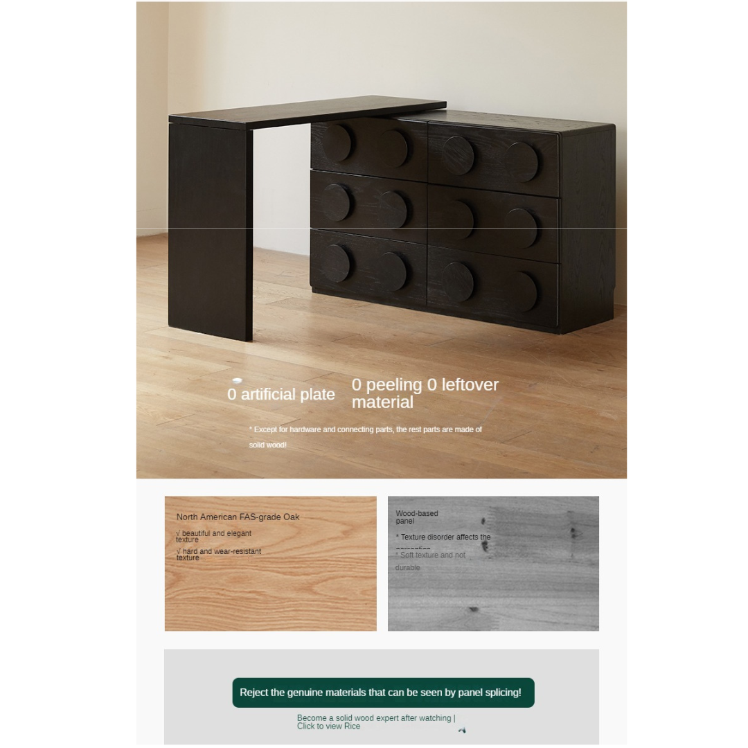 Oak Solid Wood Chest of Drawers Retro Black