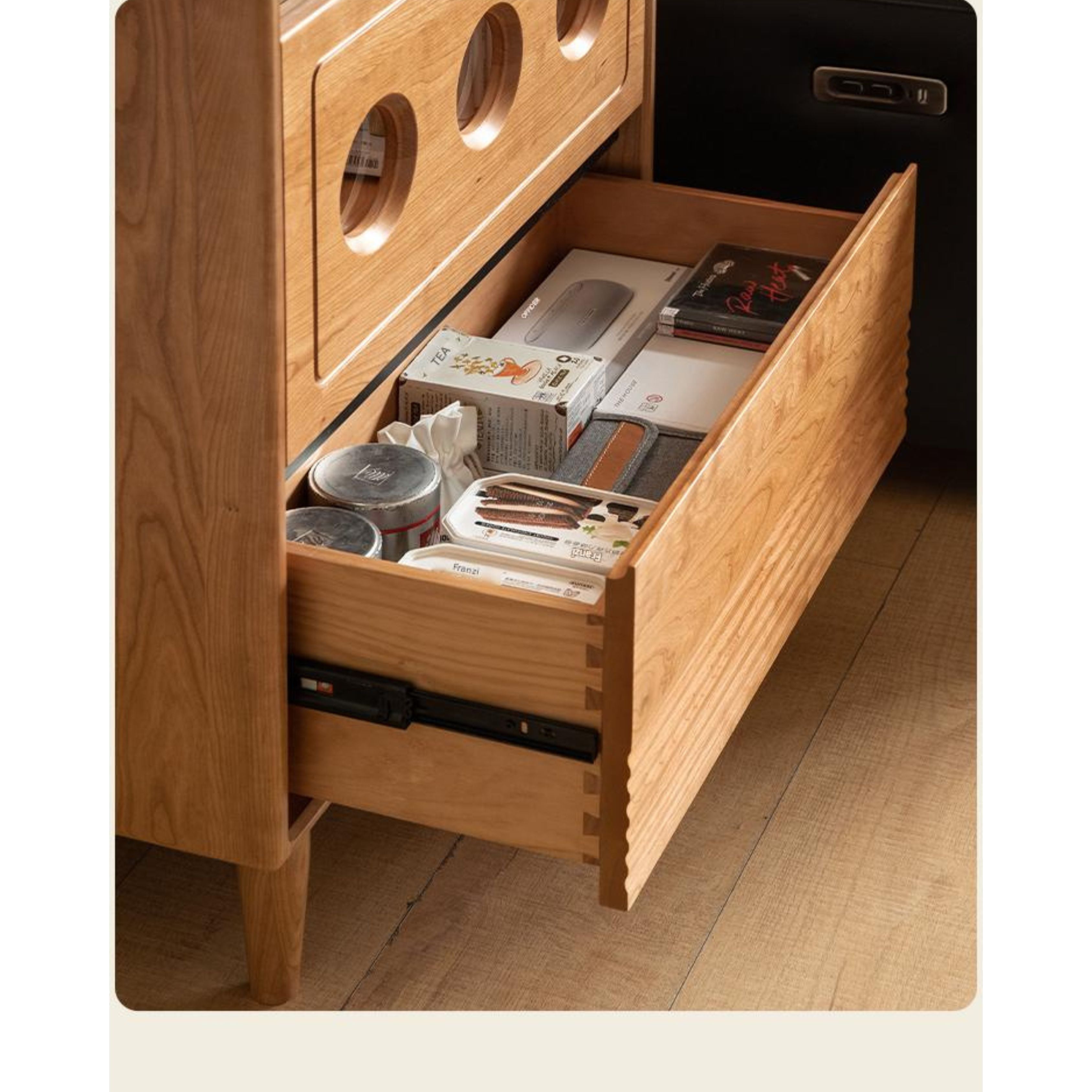 Cherry Solid Wood Retro Storage Side Cabinet.