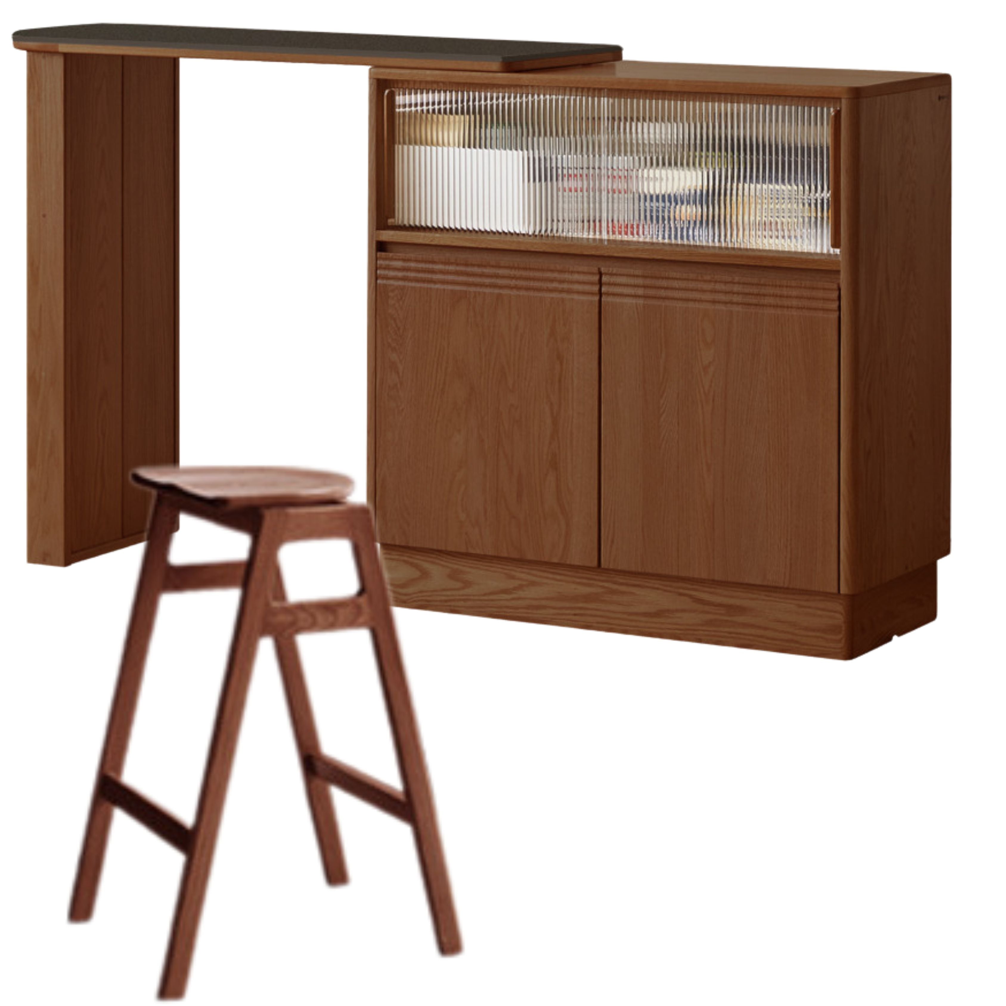 Oak Solid Wood Retractable Rock Plate Bar Table