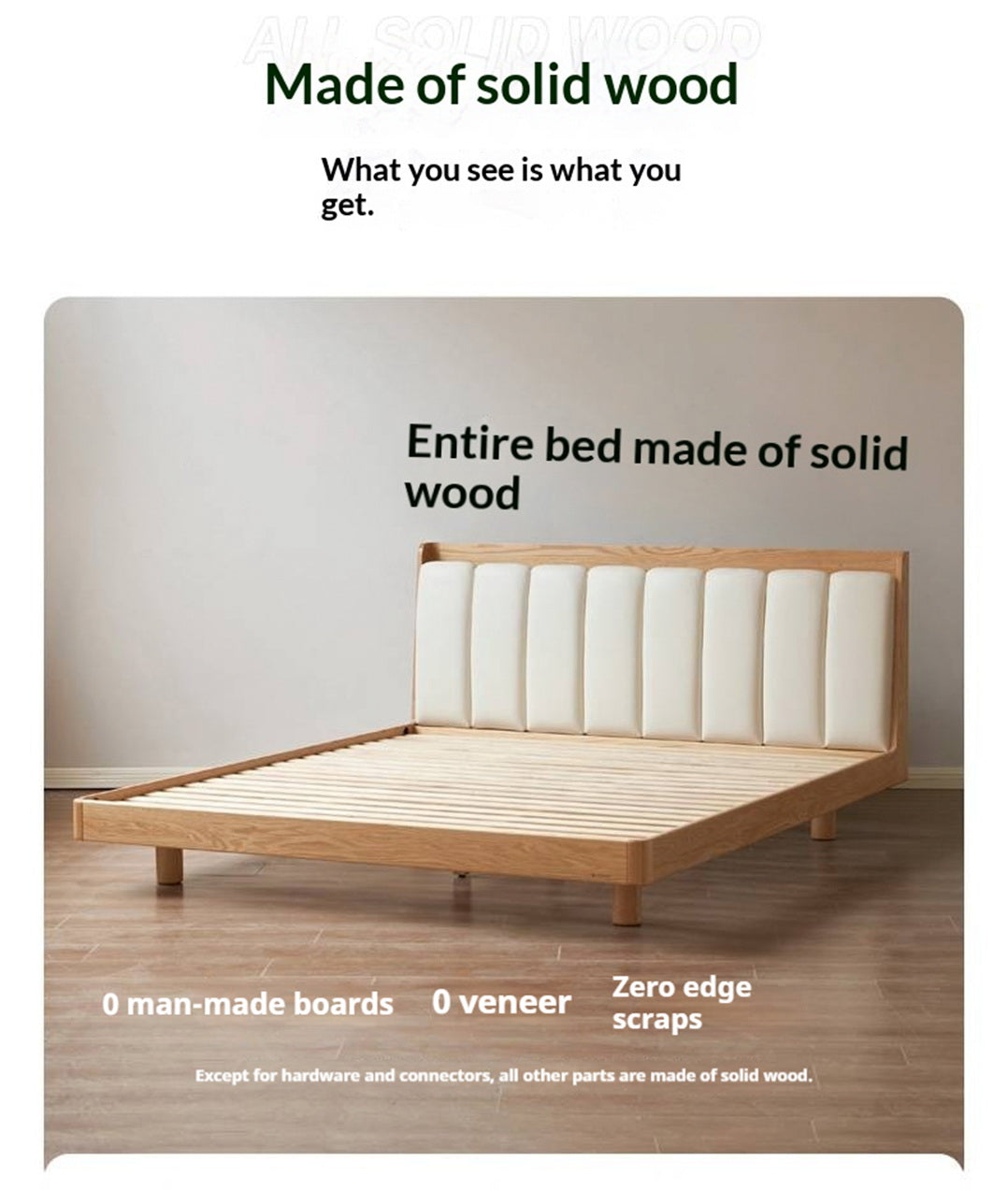 Oak Solid Wood Suspended Bed with Soft Backrest – Piano Key Design