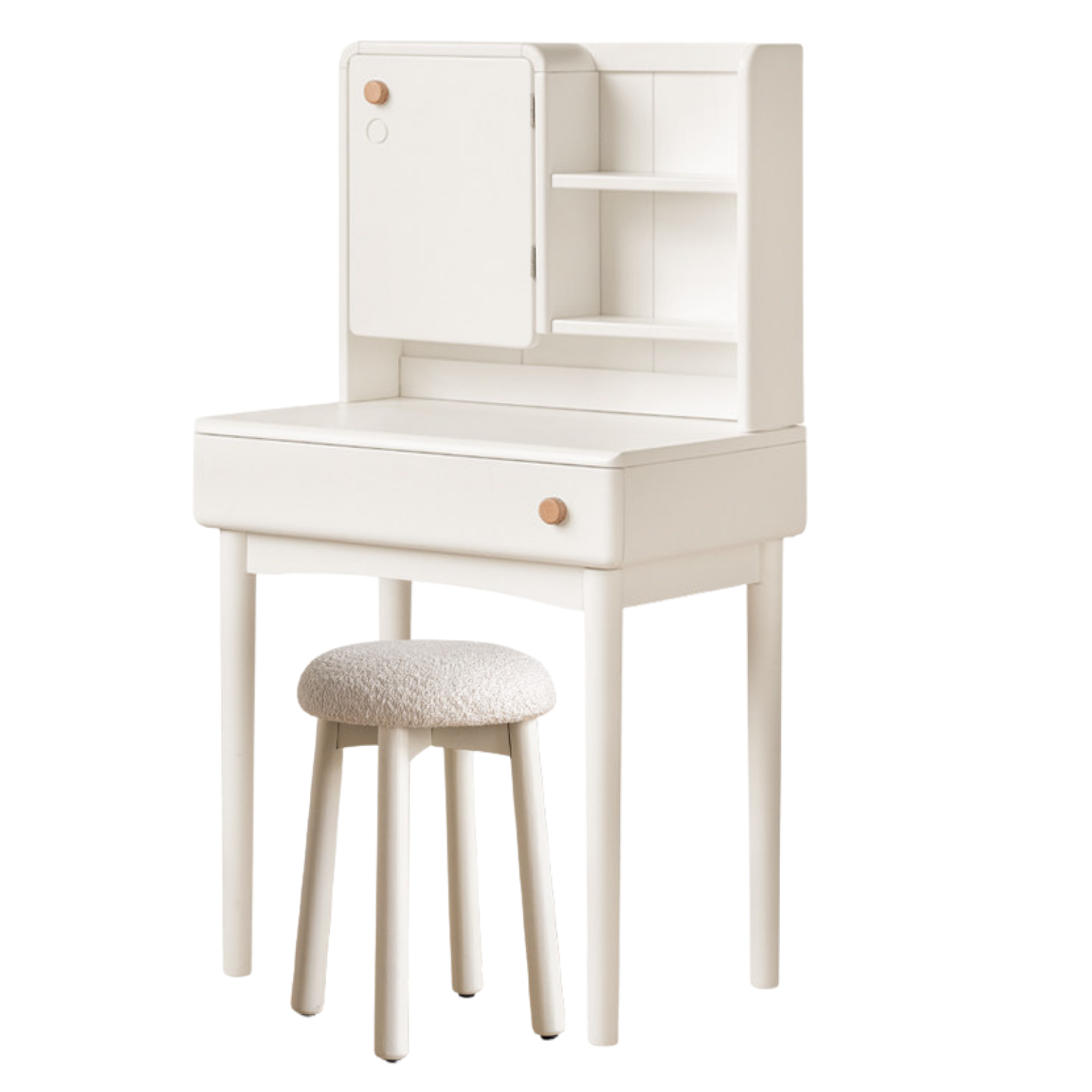 Solid Rubberwood Cream Style Vanity Table With Makeup Mirror.