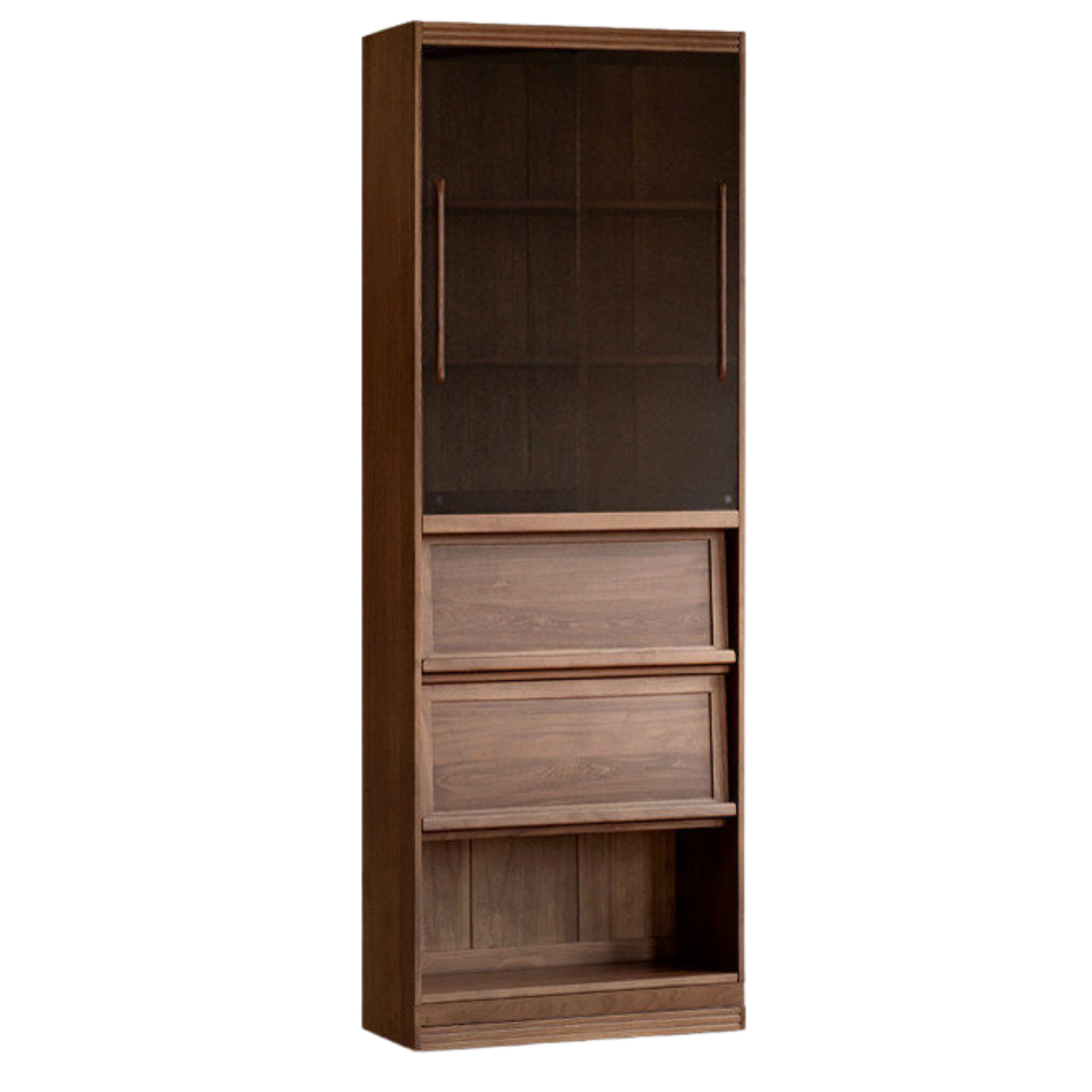 Black Walnut, Oak Solid Wood Floor-Standing Bookcase with Luxury Storage Cabinet